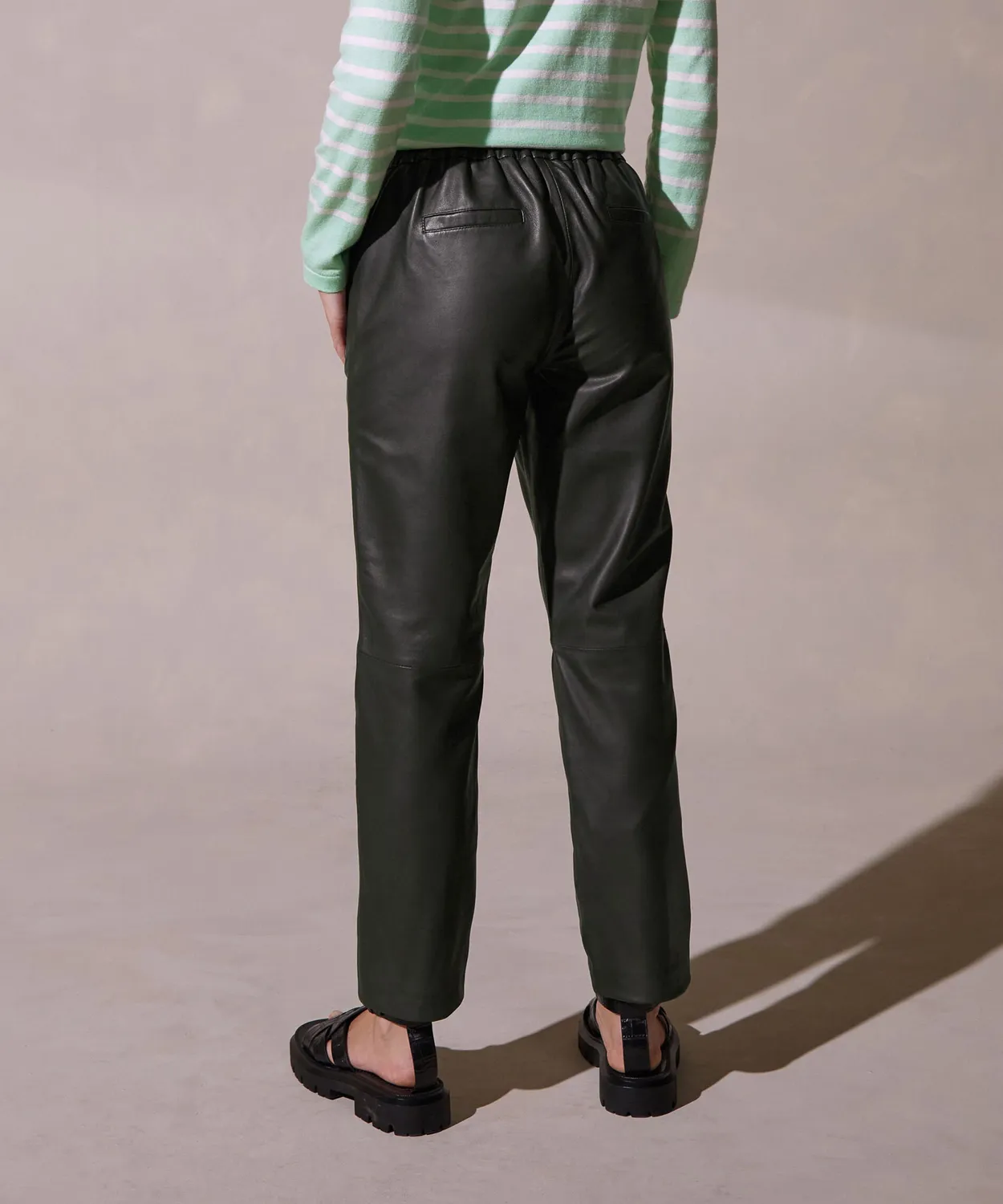Rodier pantaloni jogging pelle verde kaki agnello
