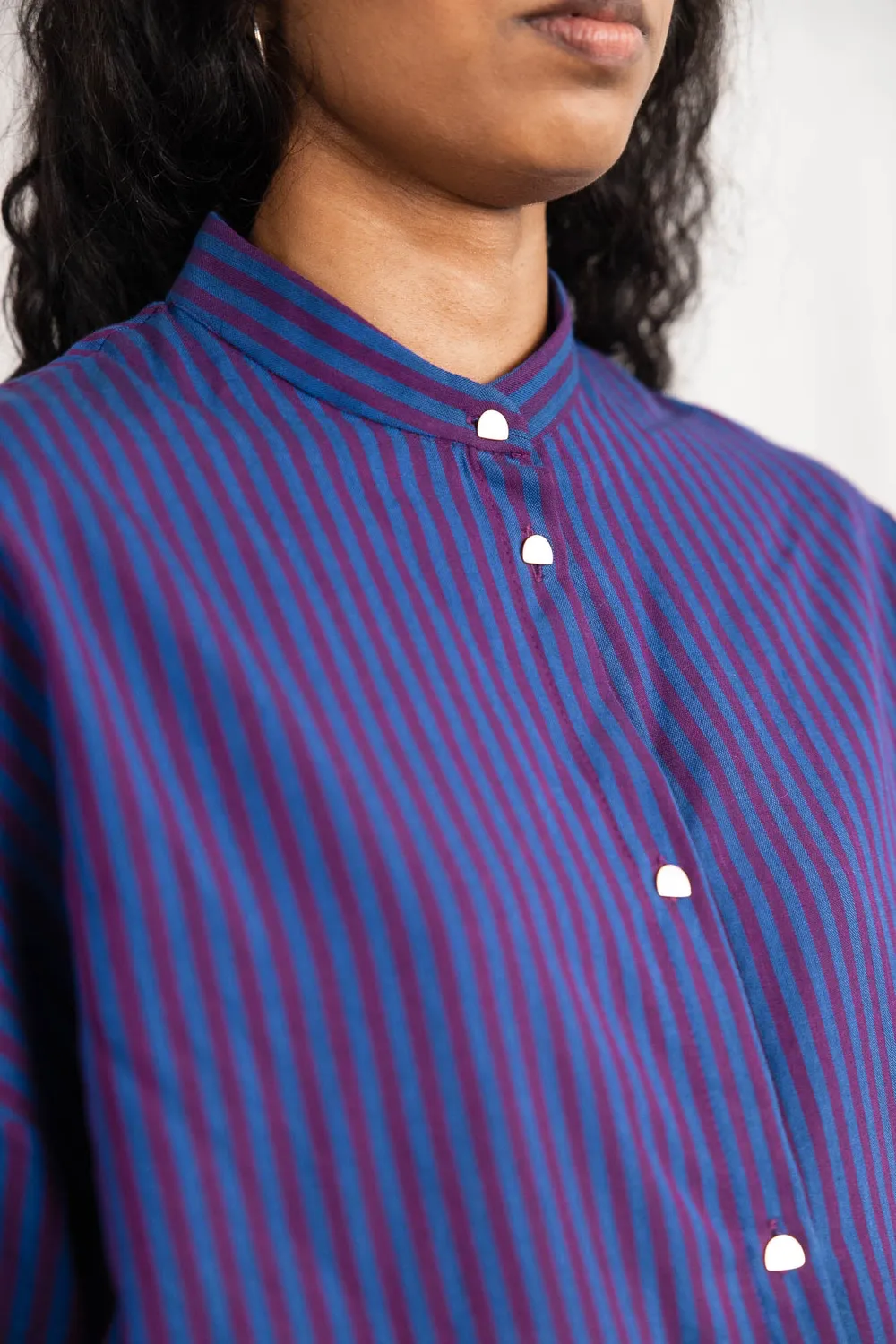 Jyoti Hawali Stripe camicia cotone righe blu mora