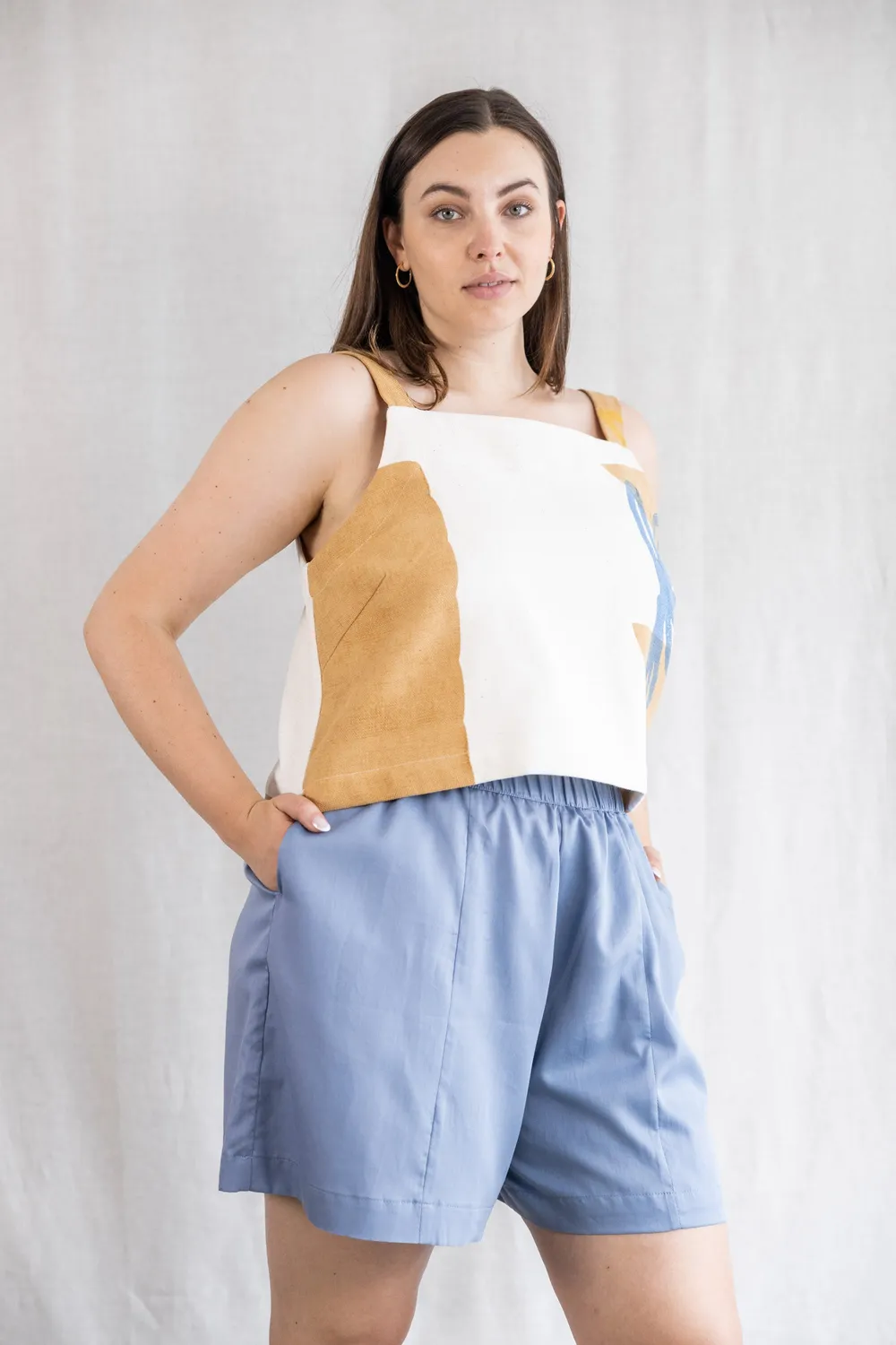 Jyoti Sitaar Satin Blue shorts cotone