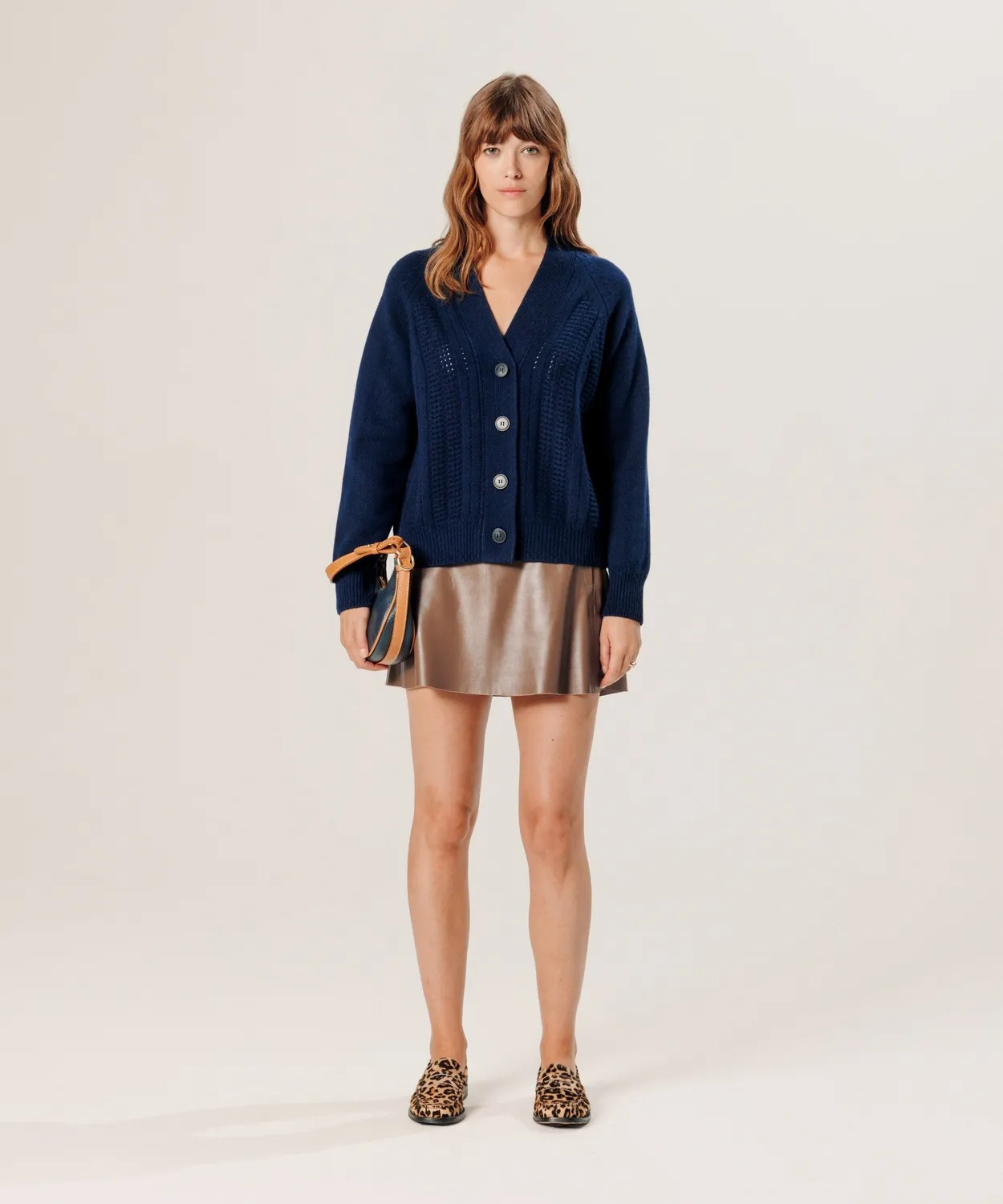 Rodier cardigan cashmere traforato scollo V blu navy