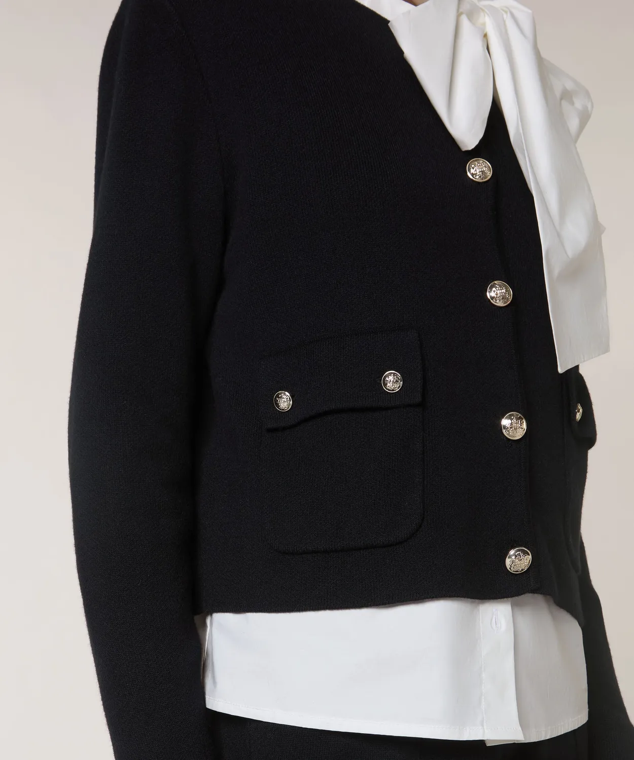 Rodier Giacca corta maglia double nero bottoni oro