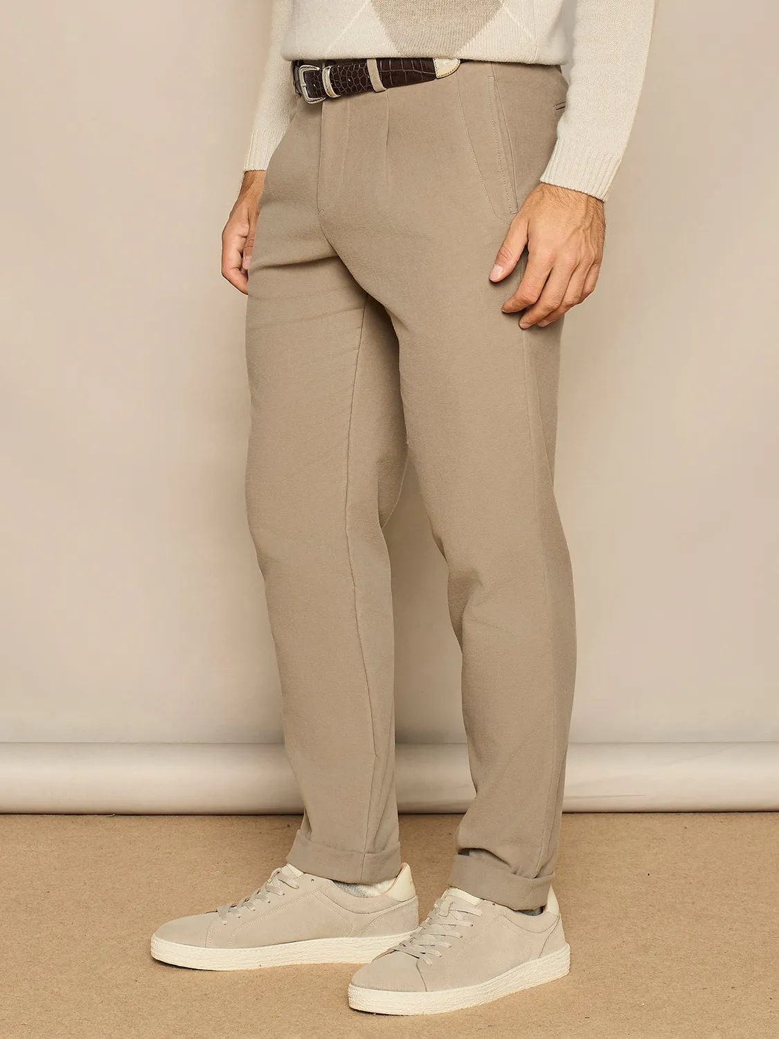 Paul Taylor Wide Fit fustagno pantalone taupe coulisse
