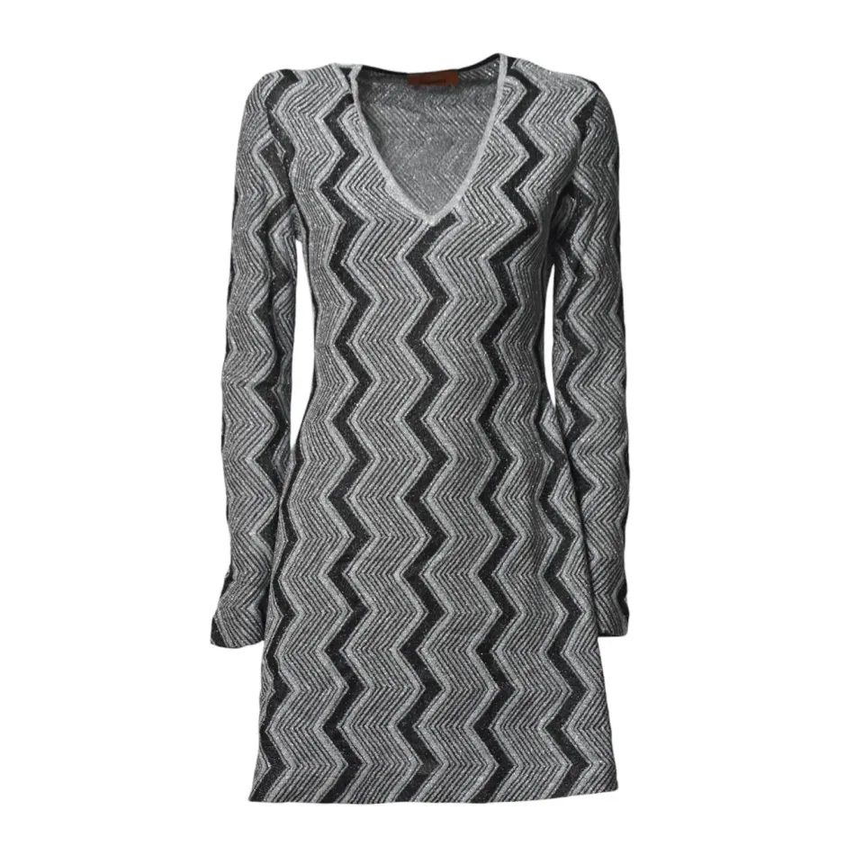 Missoni DS24WG3SBK042K abito nero argento viscosa chevron lamé