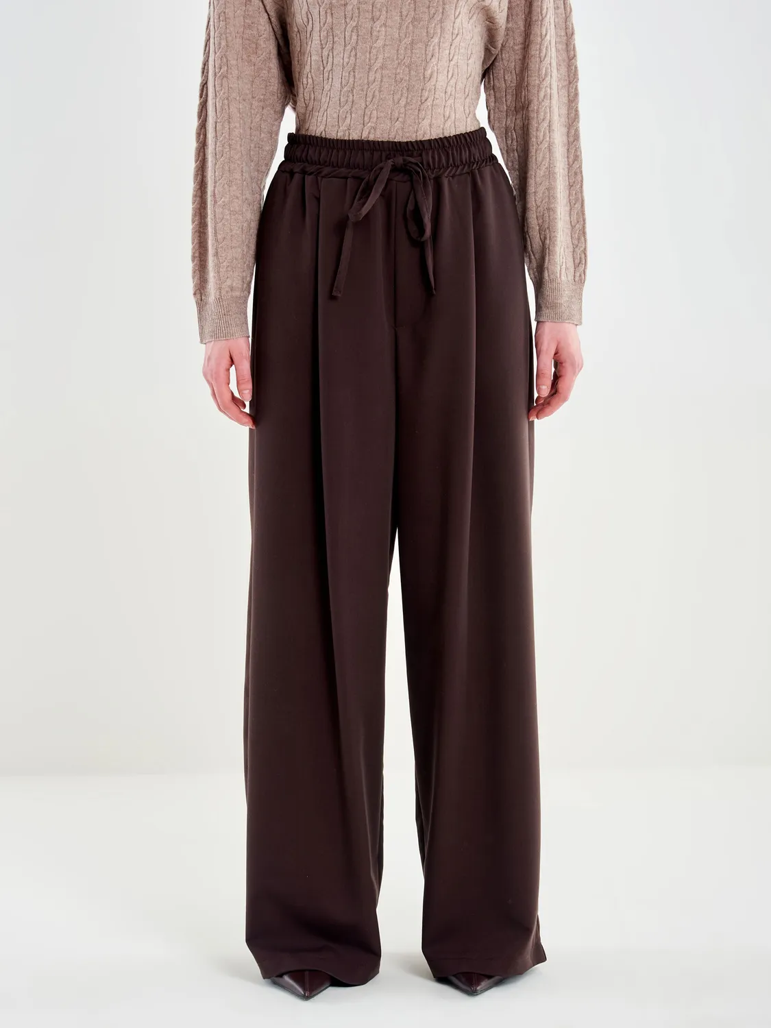 VICOLO Pantalone Gamba Larga Fondente con Coulisse