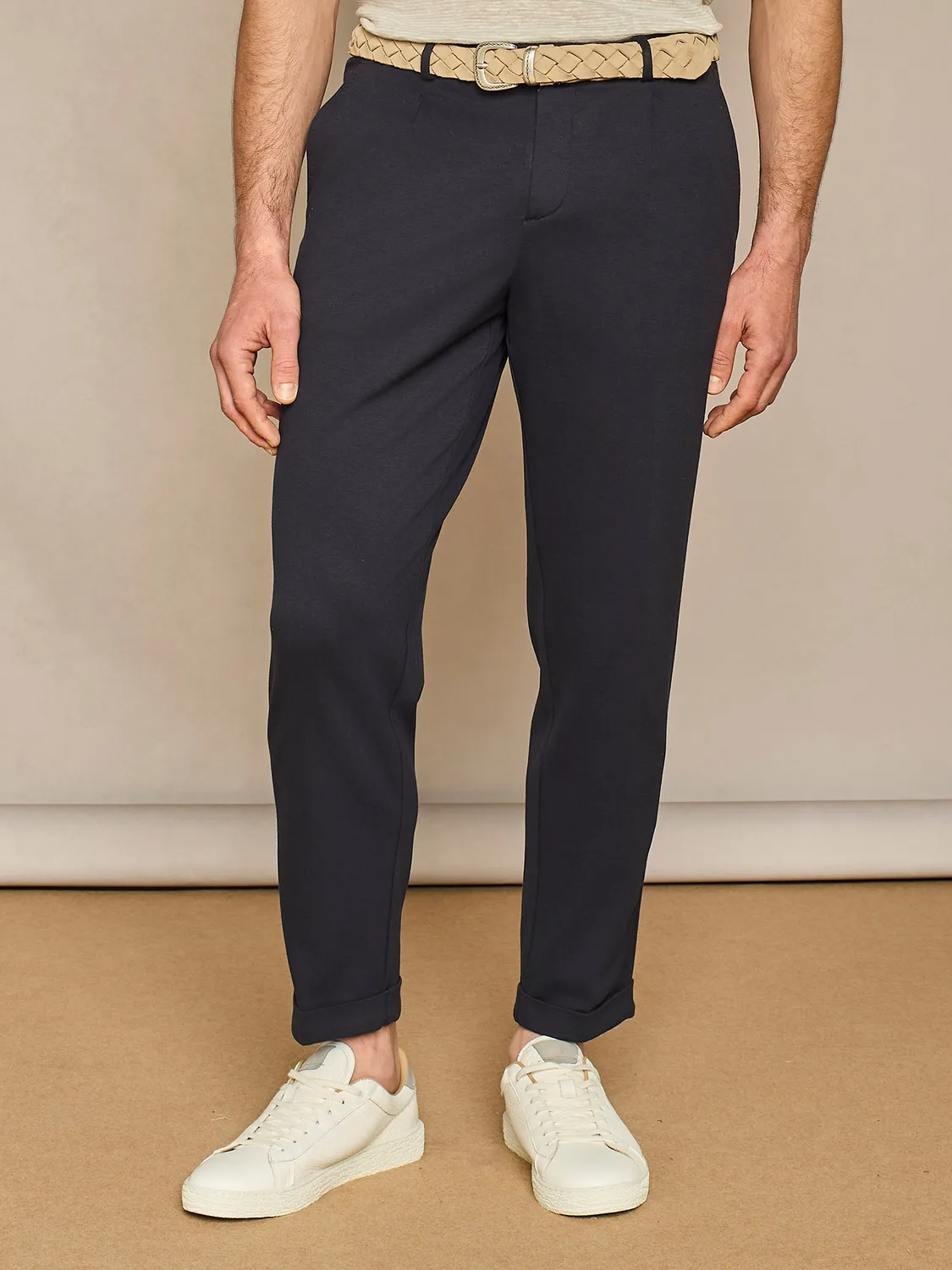 Paul Taylor pantalone wide jersey blu tasca america made in italy
