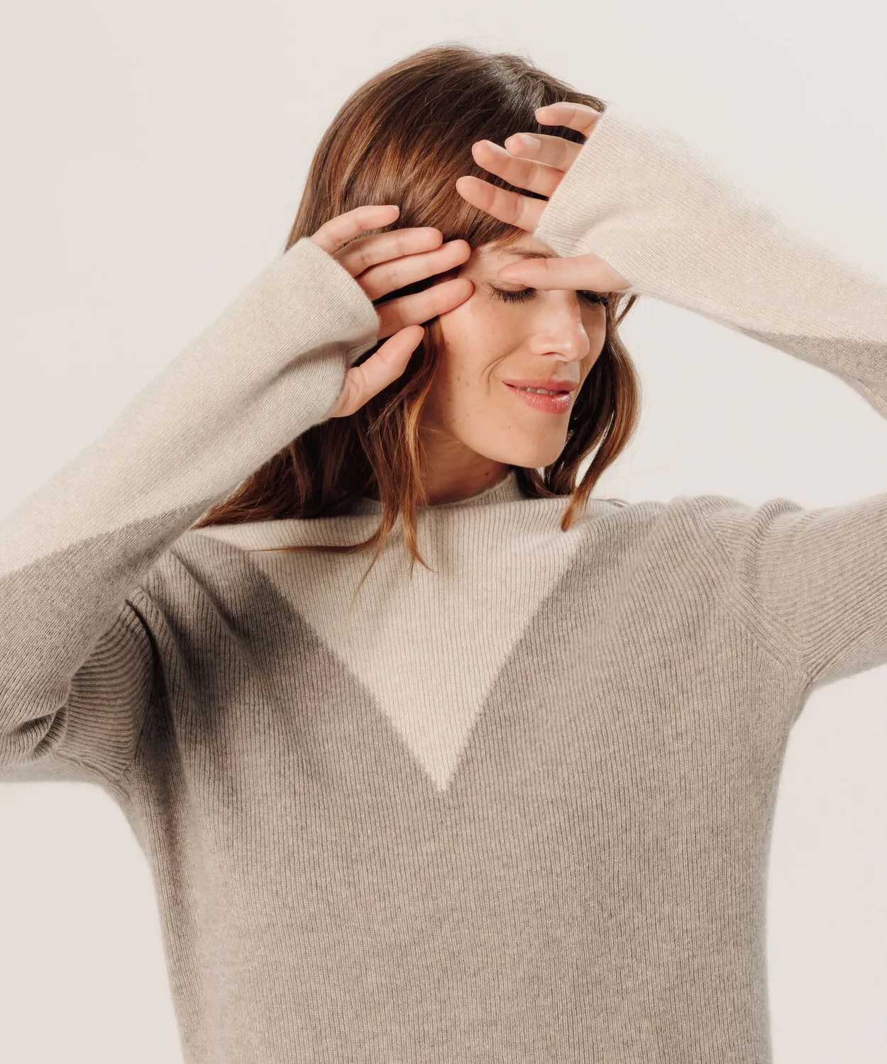 Rodier maglione cashmere trompe l'oeil marrone tortora
