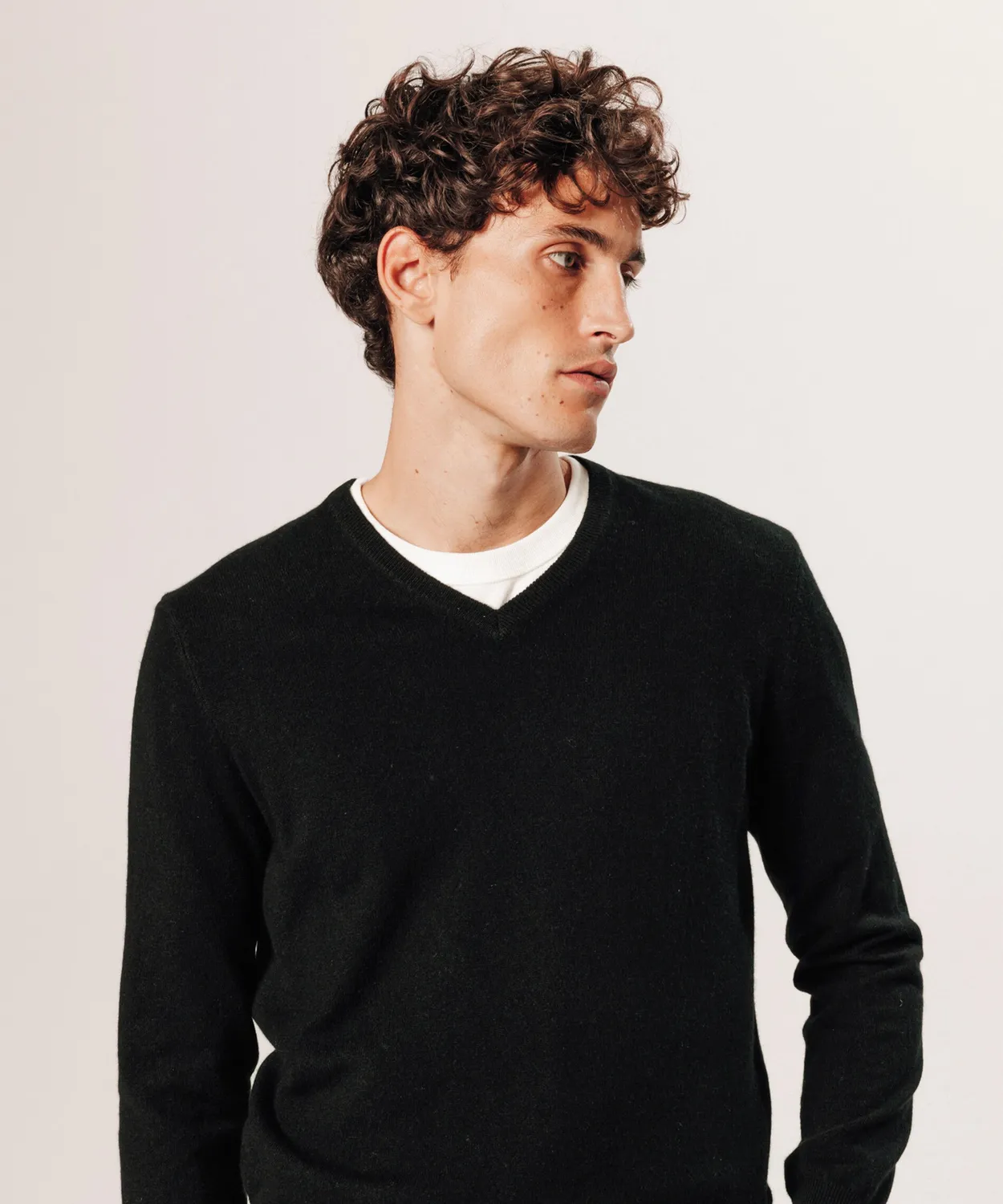 Rodier maglione cashmere scollo V uomo nero 2 fili