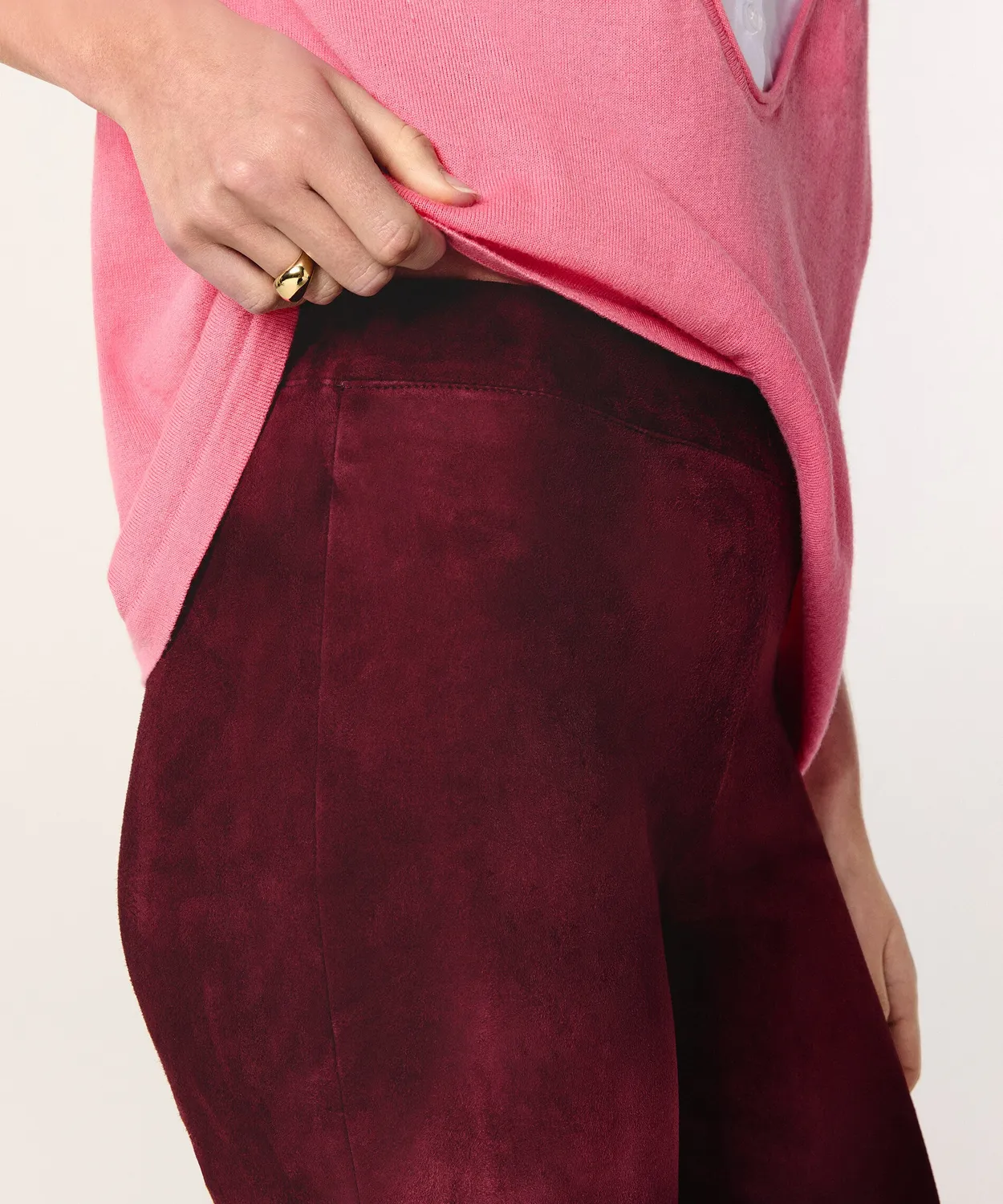 Rodier Leggings pelle agnello rosso bordeaux elasticizzati