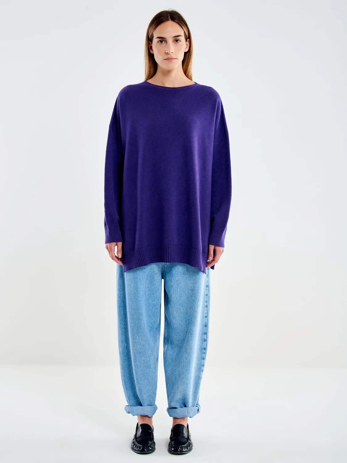 Vicolo Pullover con Spacchi viola taglia unica costine