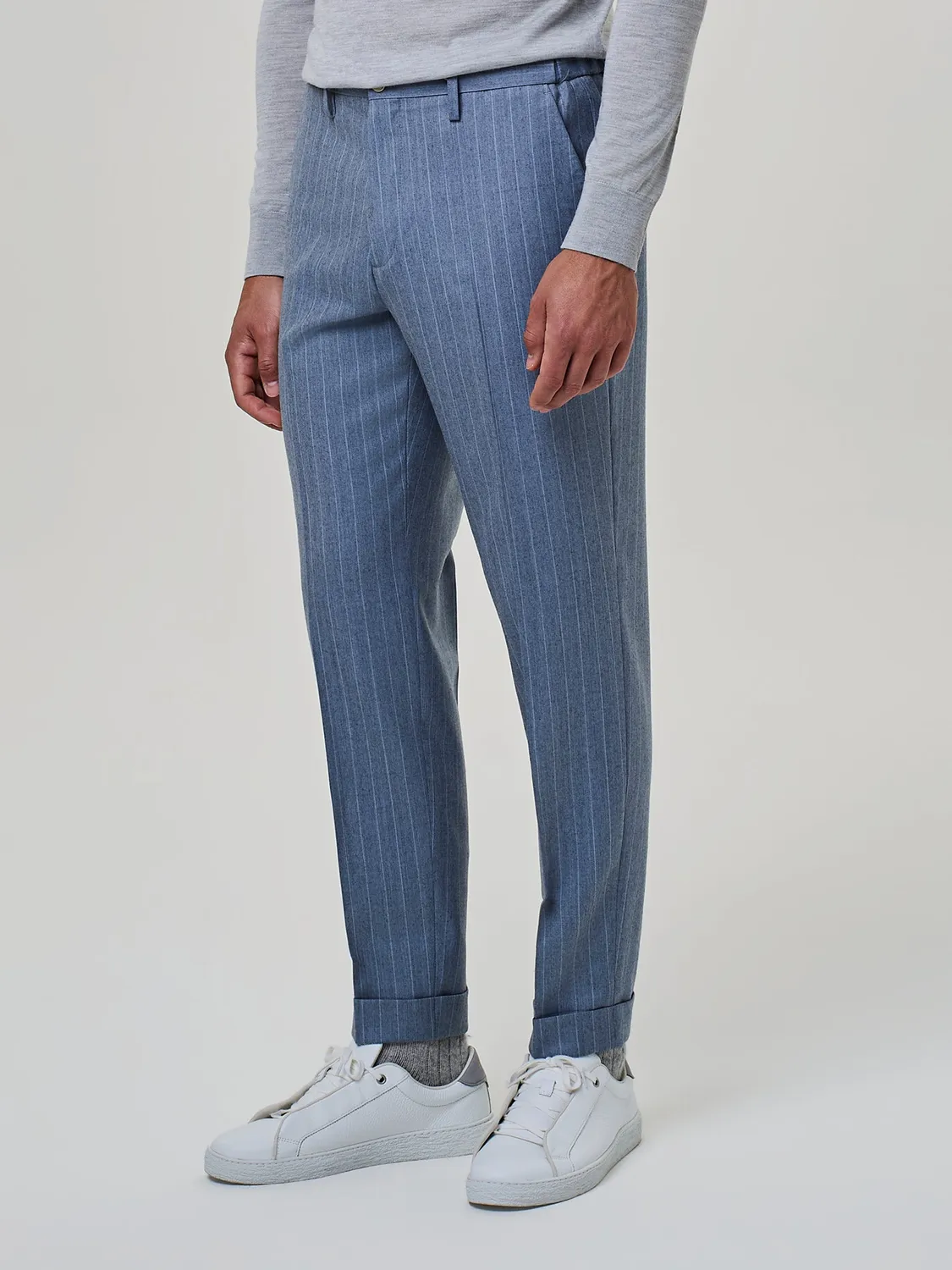 Paul Taylor pantalone flanella gessata dusty blue