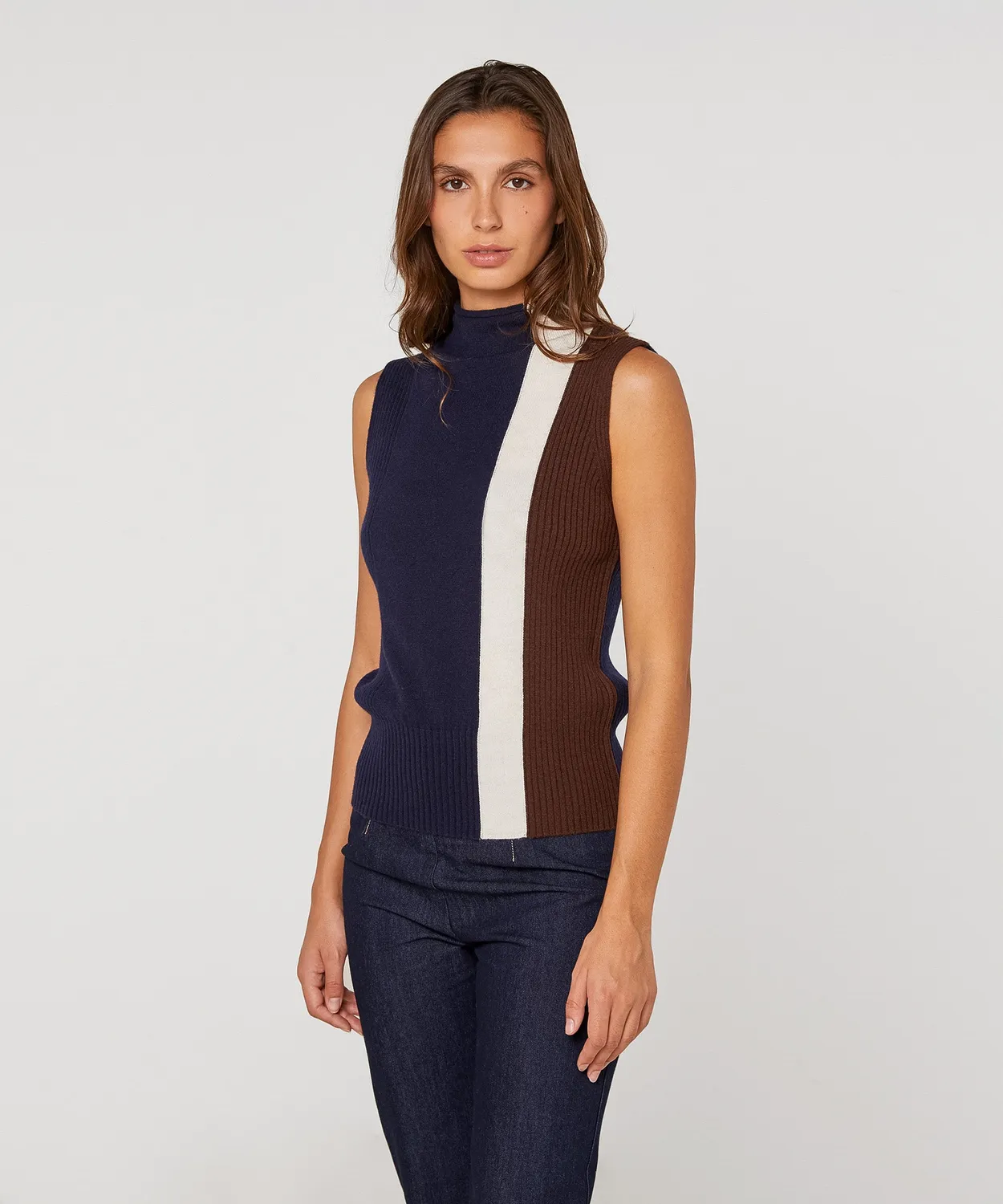 Rodier maglione senza maniche collo alto blu marino