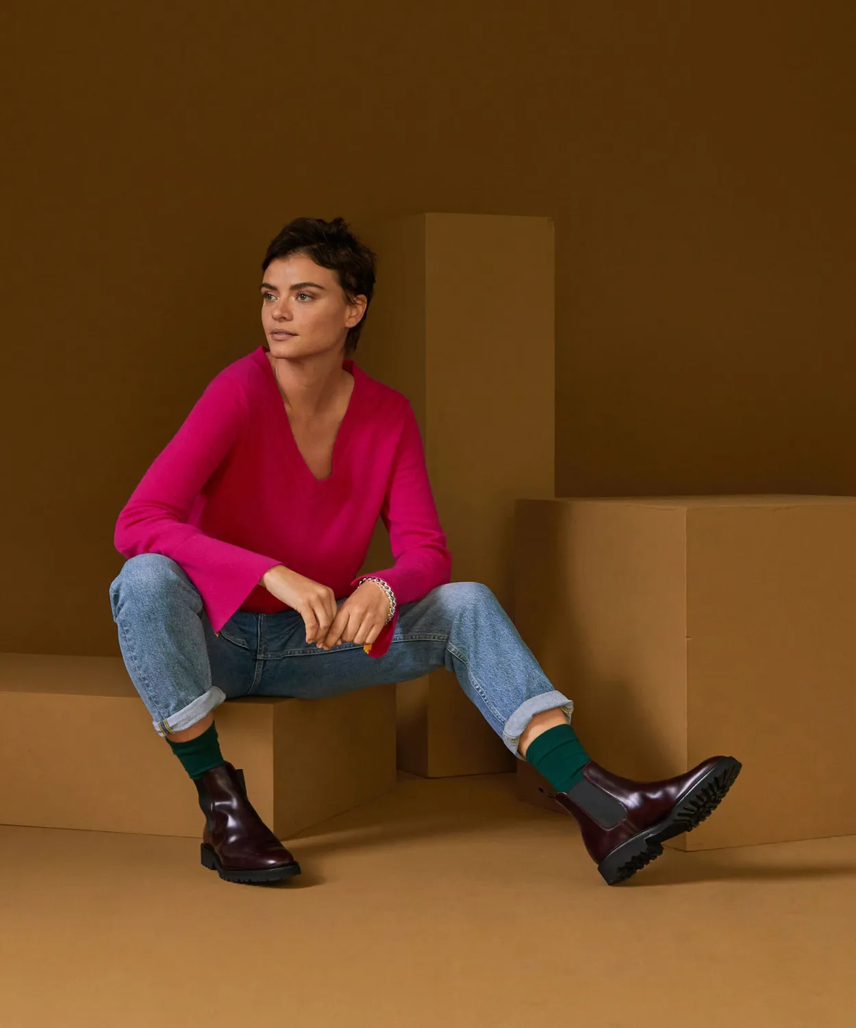 Rodier maglione cashmere scollo V rosa M