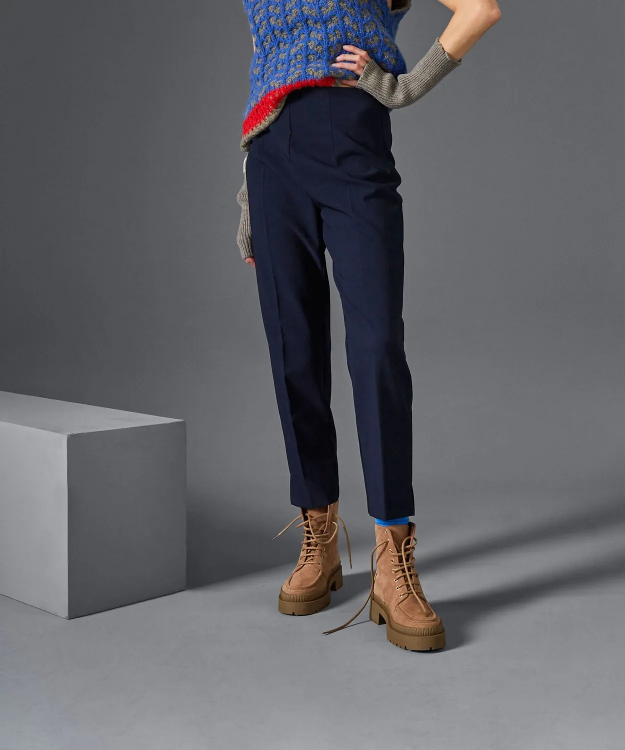 Rodier Pantaloni Sigaretta Vita Alta Blu Navy Donna
