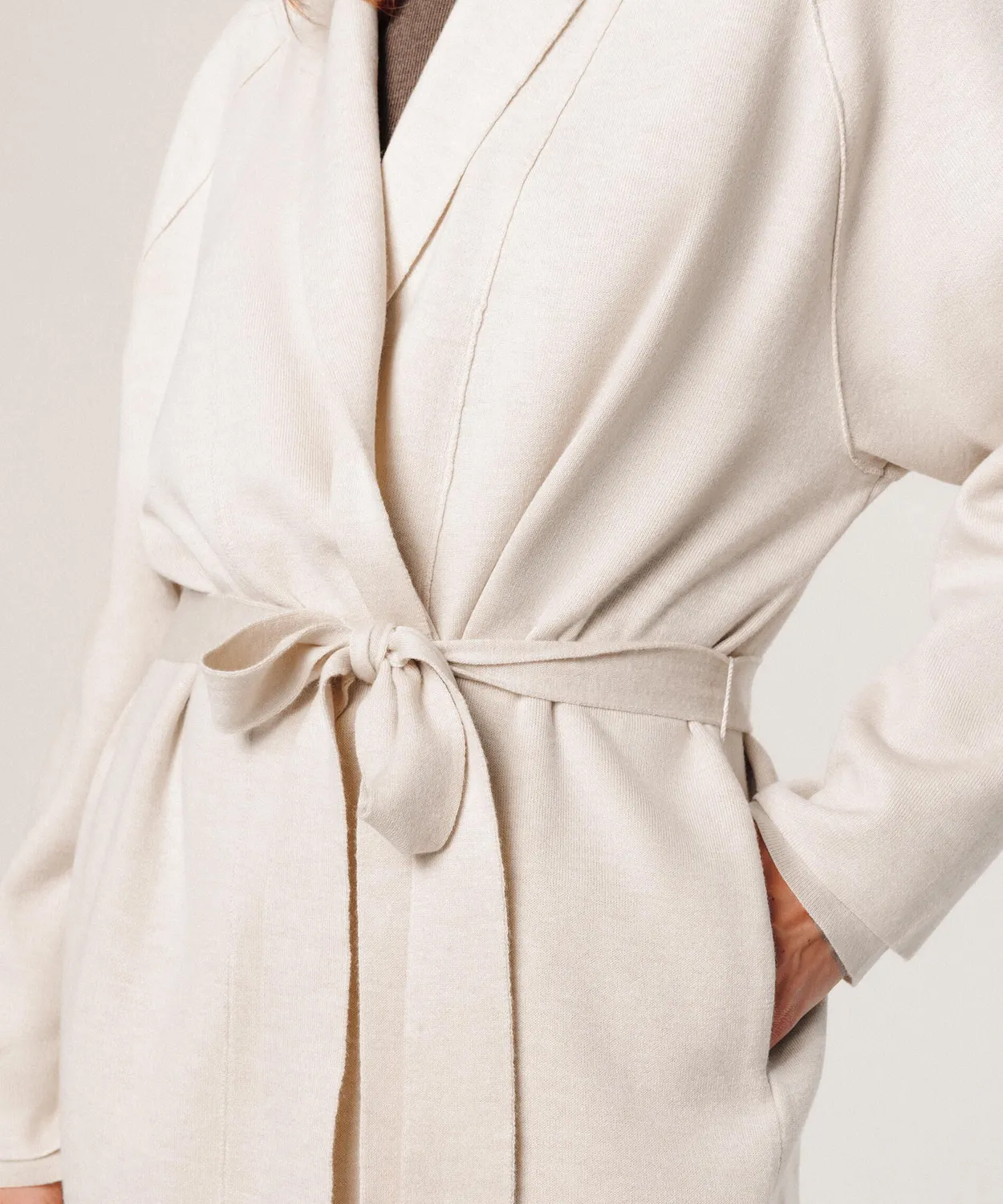 Rodier cappotto lungo maglia bianco ecru con cintura