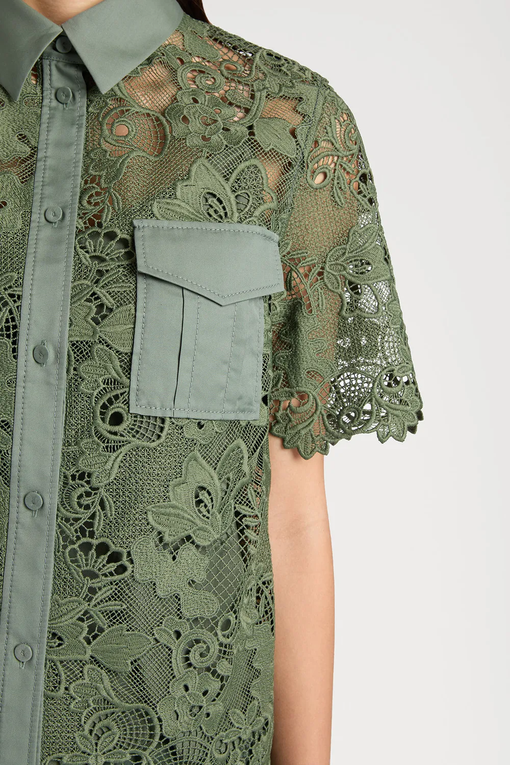 Ports 1961 Venetian Plaster Lace camicia verde militare pizzo