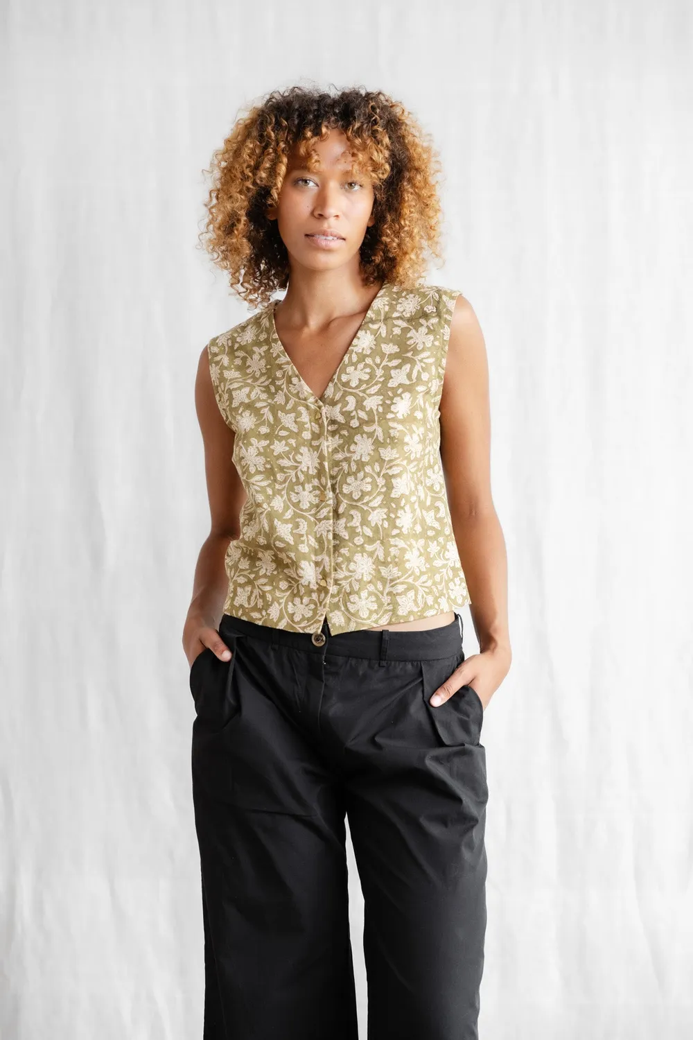 Jyoti Chatania top donna canapa stampa block print
