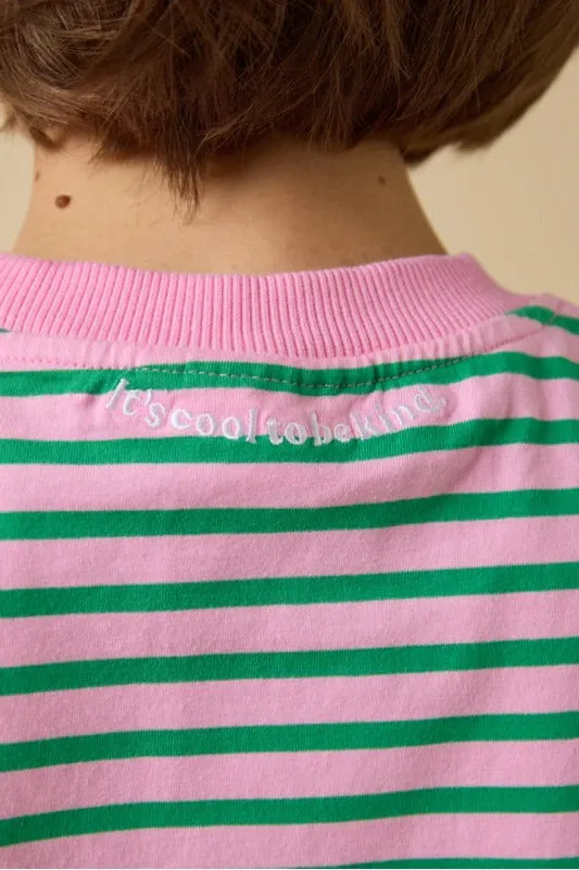 Popeia Cotton T-Shirt Stripes Pink/Green maglietta righe