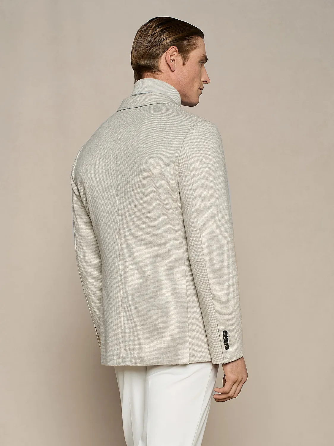 Paul Taylor pied de poule giacca sfoderata beige jersey