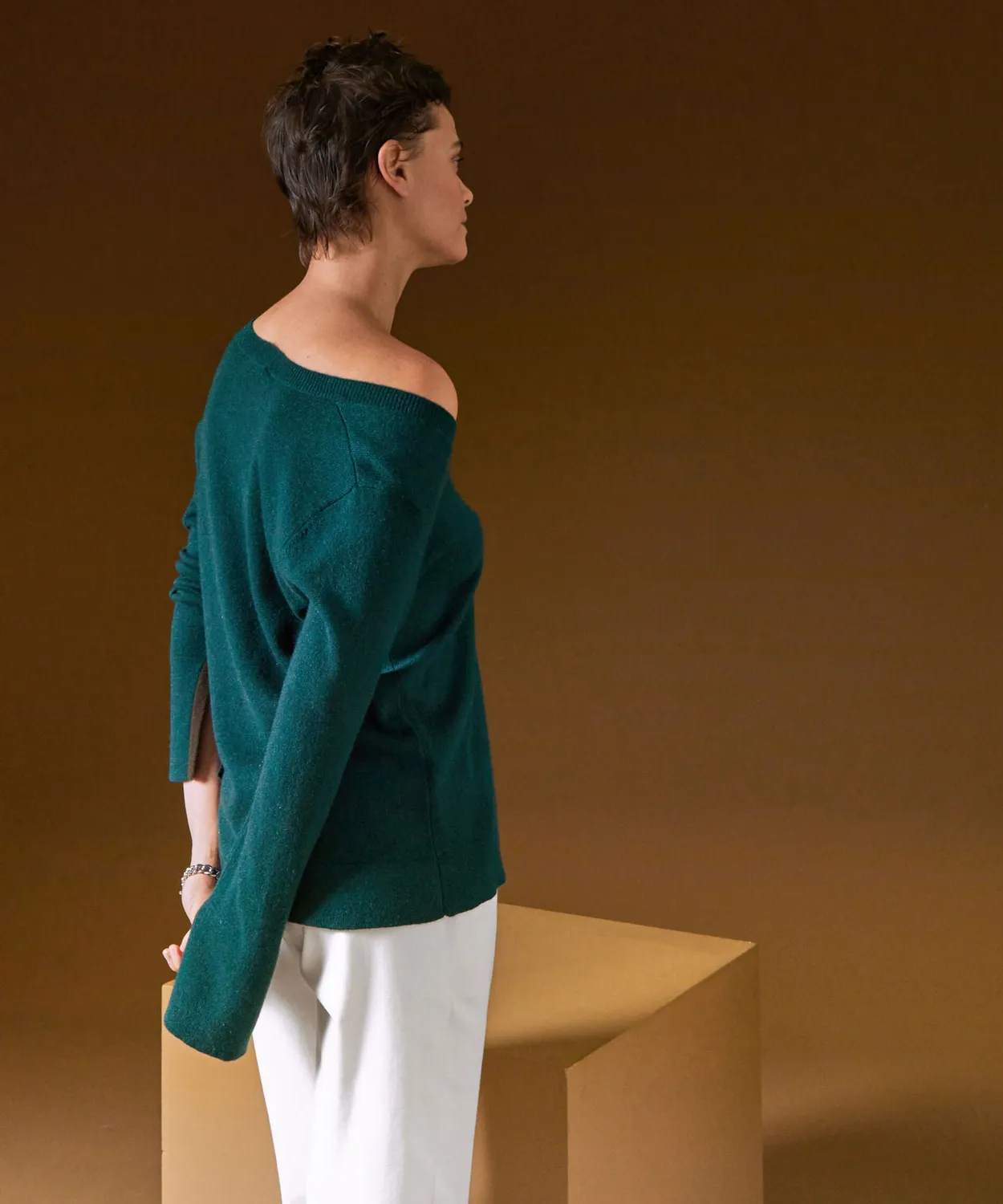 Rodier Maglione cashmere verde anatra scollo V