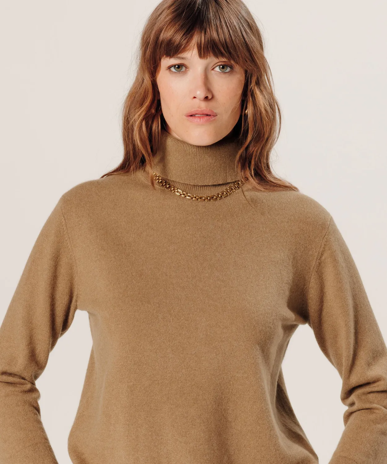 Rodier maglione dolcevita cashmere cammello dritto
