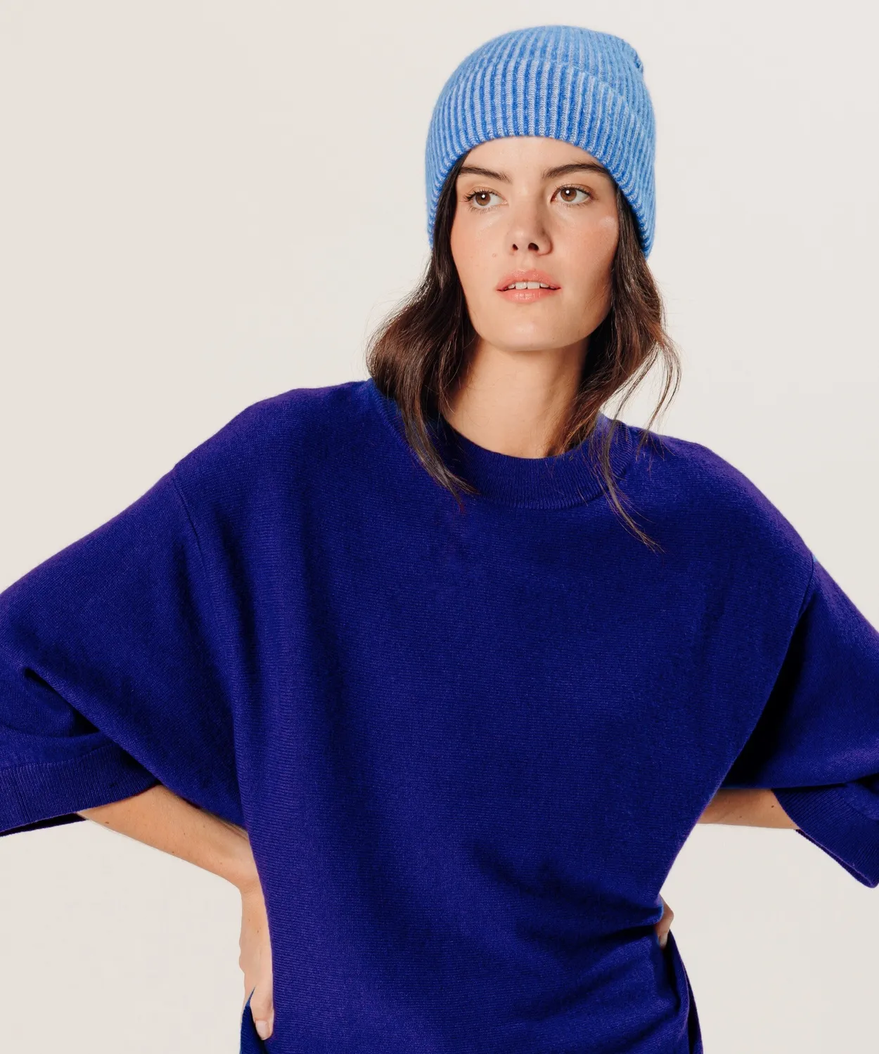 Rodier Poncho cashmere maniche 3/4 blu oltremare