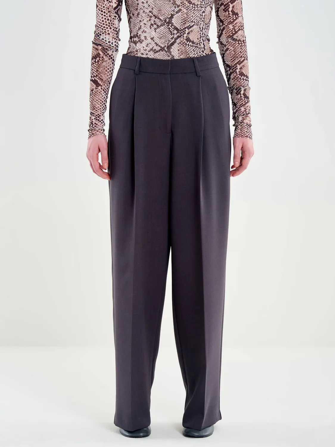 Vicolo Pantaloni con Piega wide leg asfalto taglie S-M