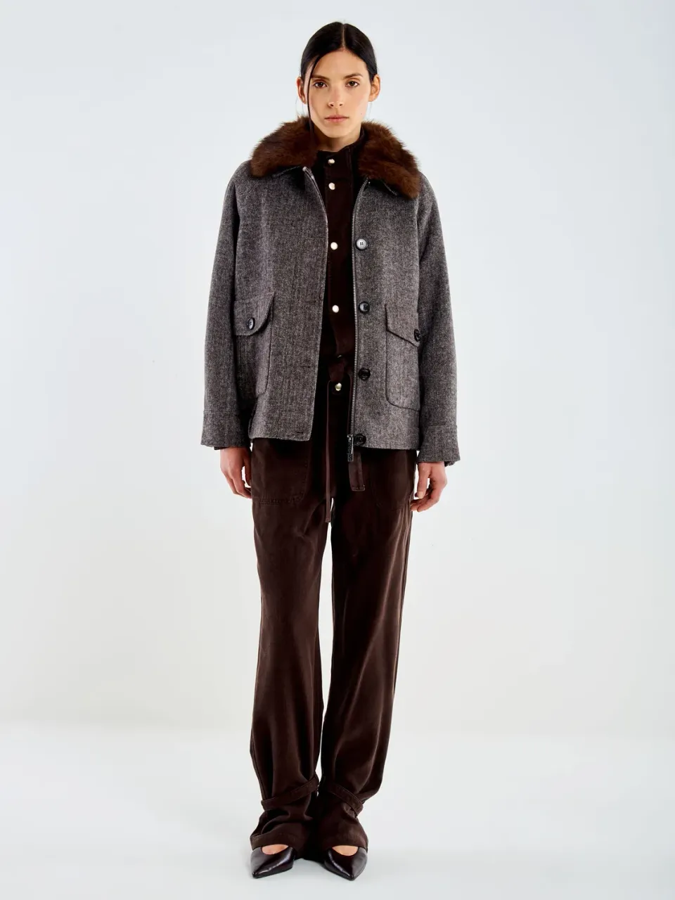 Vicolo Bomber Double Collo Pelo Beige Taglia S
