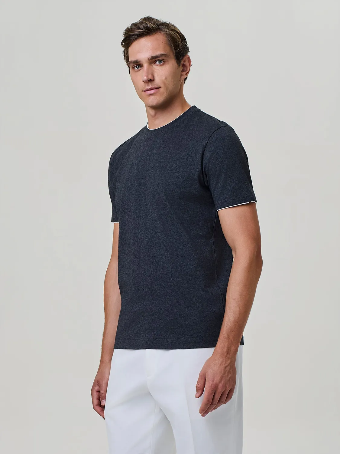 Paul Taylor T-shirt Jersey Mercerizzato Doppio Collo Grigio Scuro