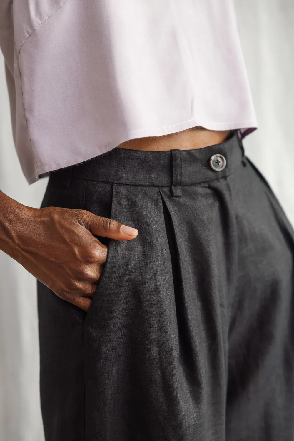 Jyoti Vishraam pantaloni neri canapa tencel