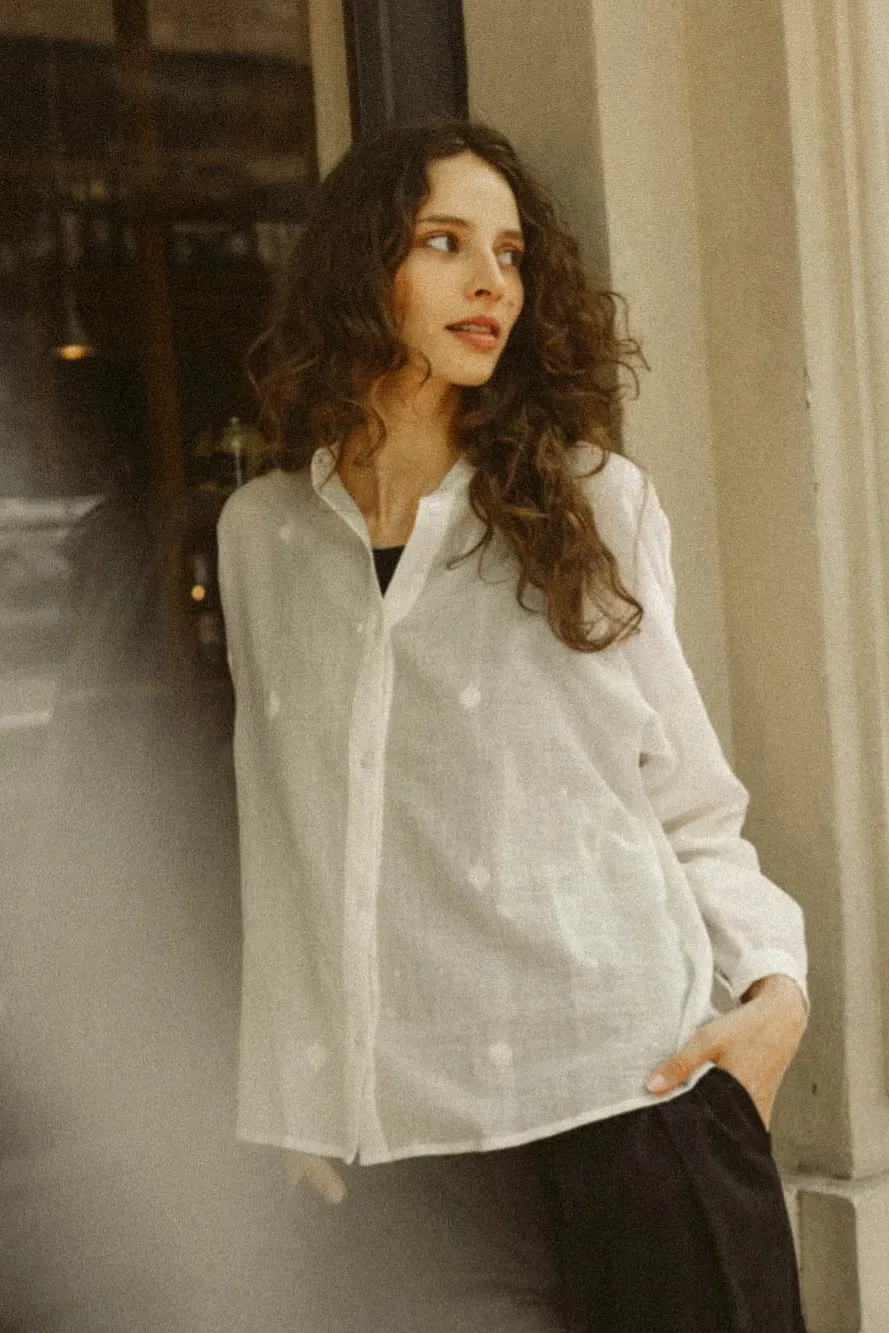 Jyoti Hawali Jamdani camicia donna cotone velato