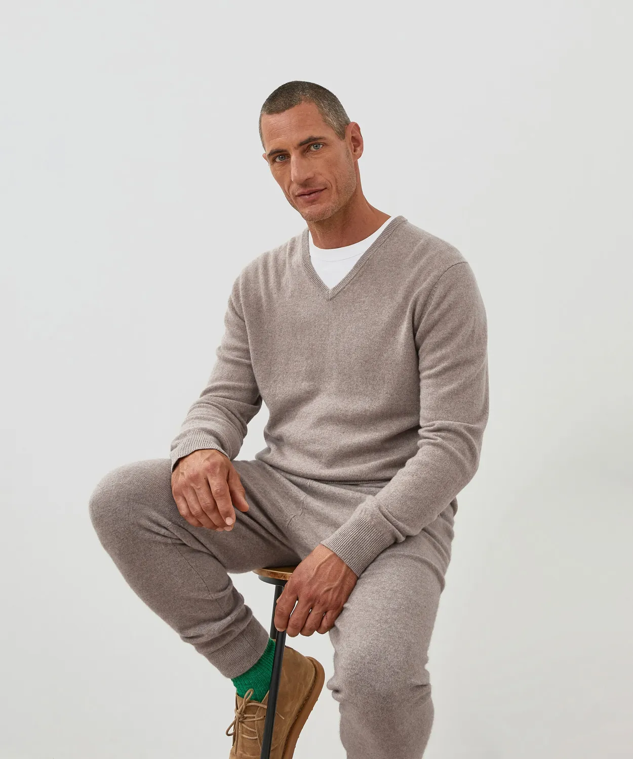 Rodier maglione cashmere uomo scollo V beige scuro