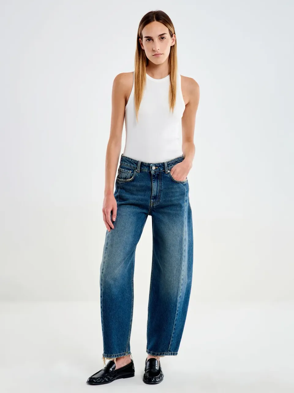 Vicolo Jeans Chiara Barrel Blu Vintage Taglia S Denim