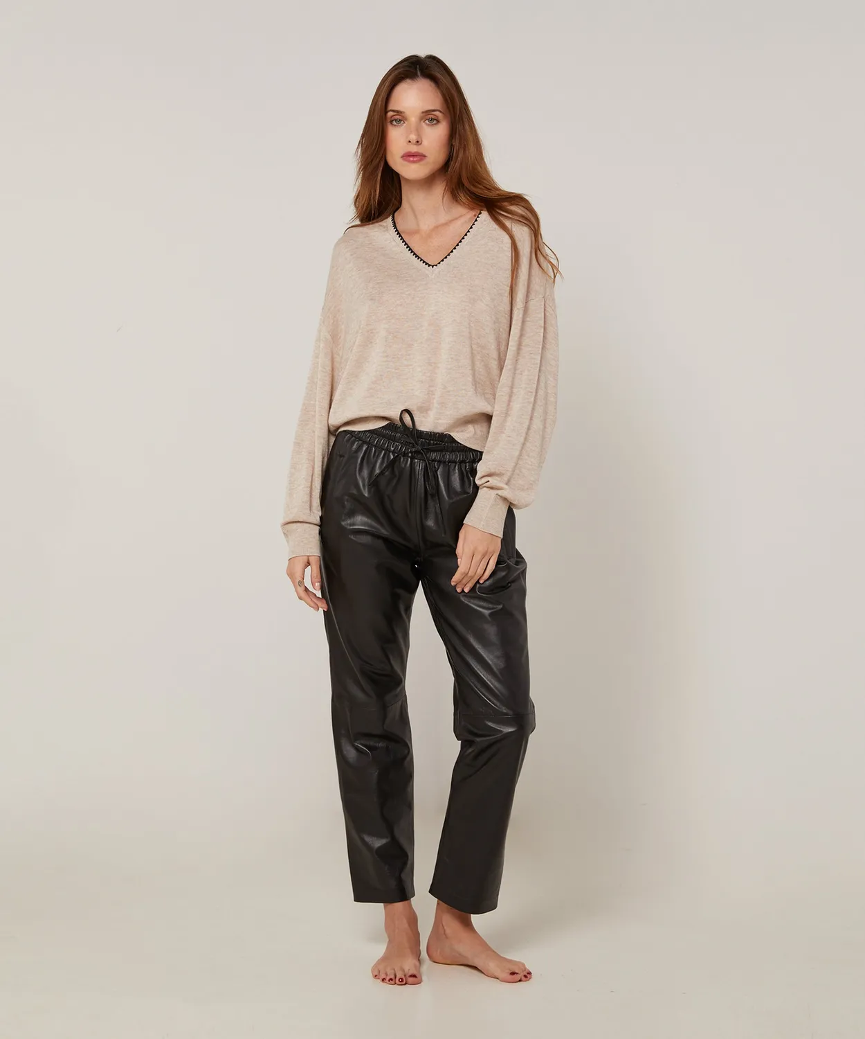 Rodier maglione scollo V maglia fine beige ampio