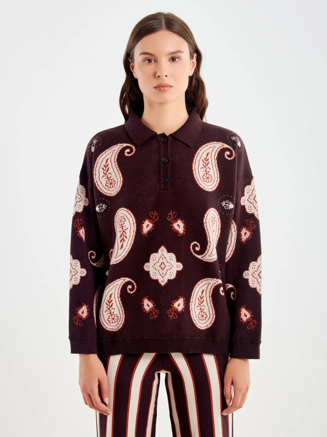 Vicolo Mosaico polo in maglia beige marrone rosa