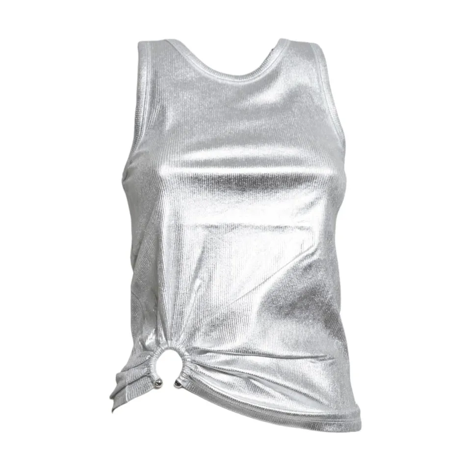 Rabanne 26PJTE031CO0530 t-shirt argento elasticizzata
