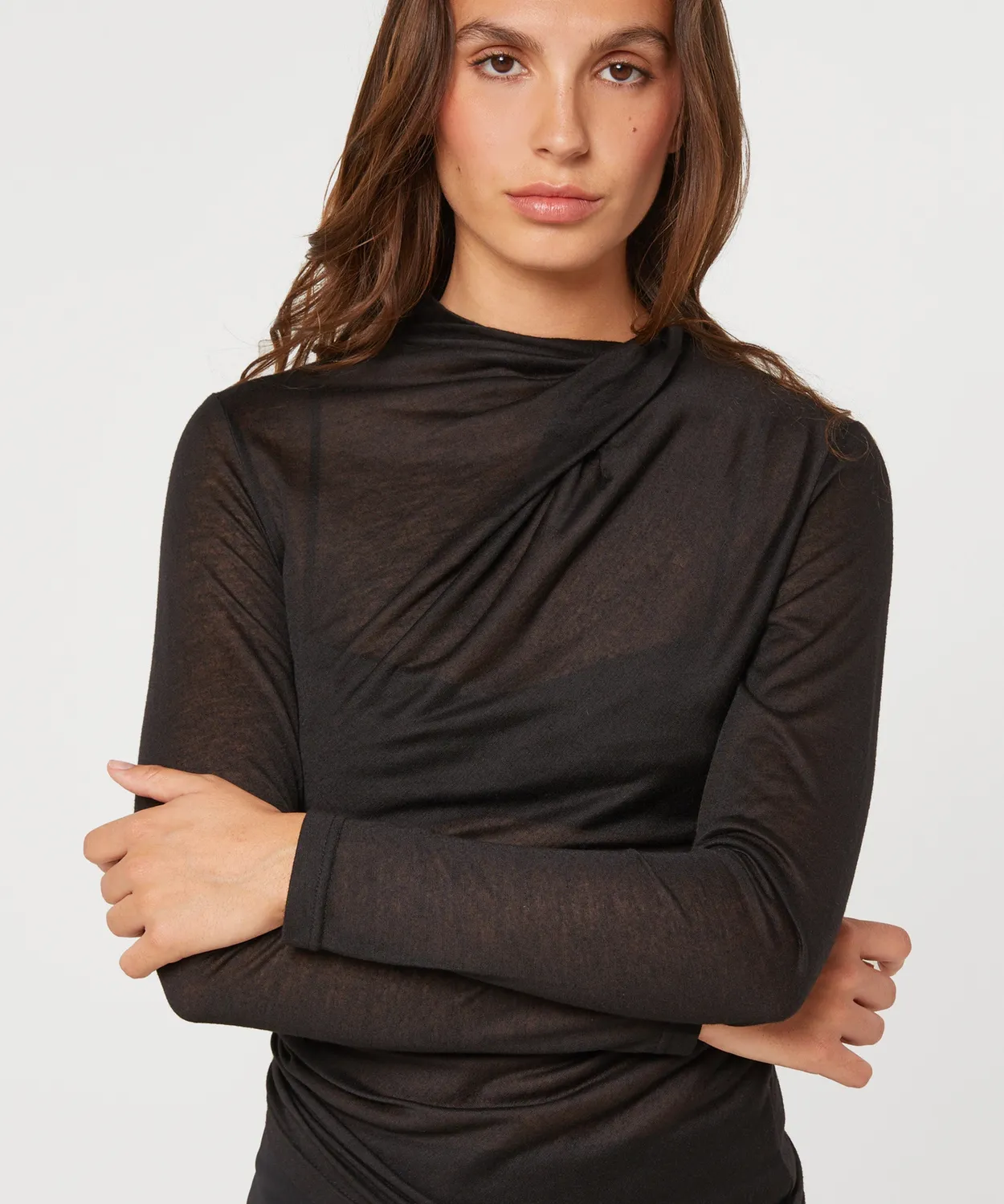 Rodier t-shirt drappeggiata nera maglia fine S