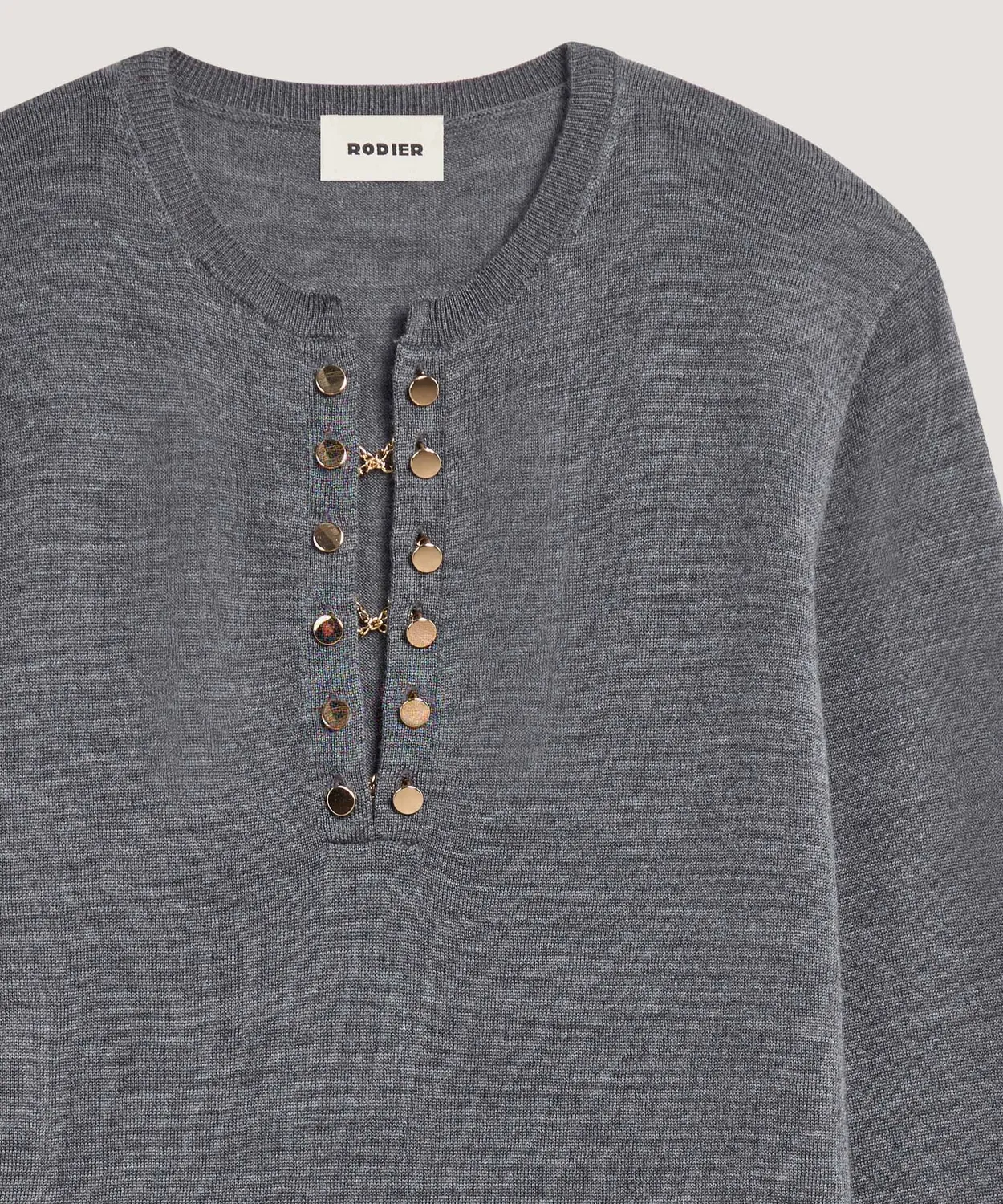 Rodier maglione collo tunisino lana merino grigio scuro