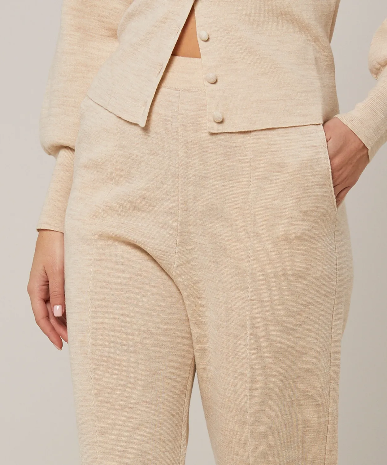 Rodier Pantaloni dritti lana Milano beige screziato