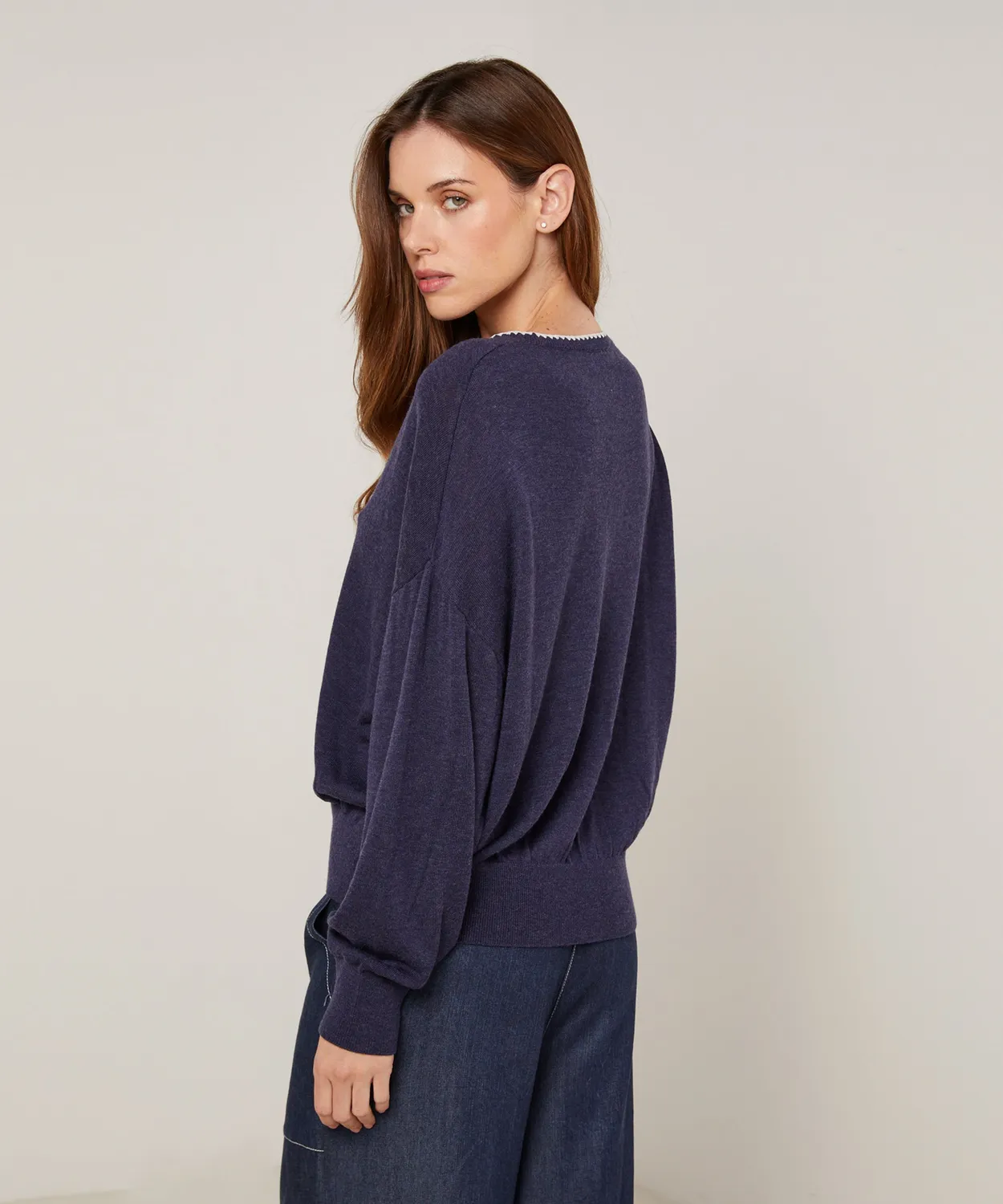 Rodier maglione scollo V maglia fine denim blue taglia M