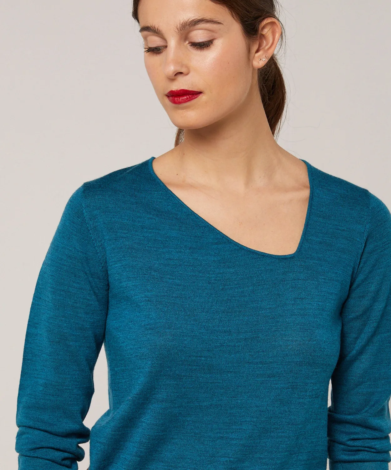 Rodier Scollo Asimmetrico maglione blu pavone