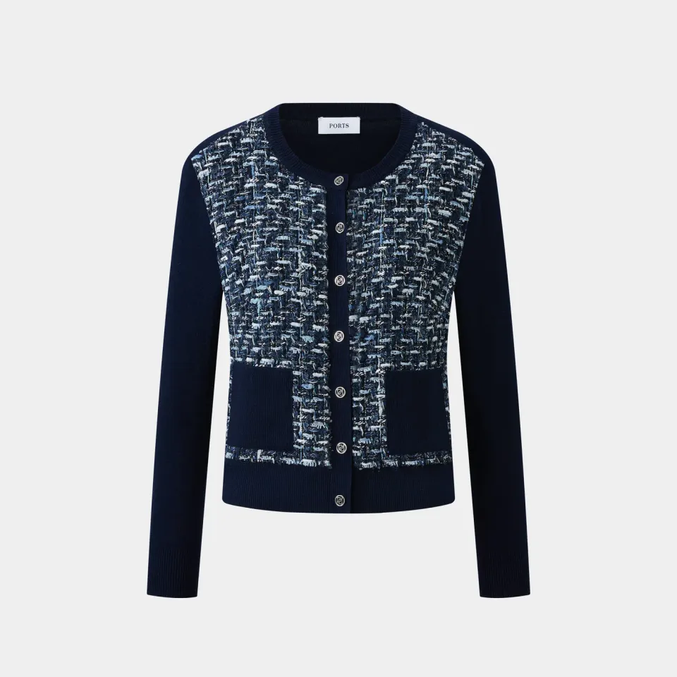 PORTS Tweed LQ9K044RKF024 cardigan tweed blu navy