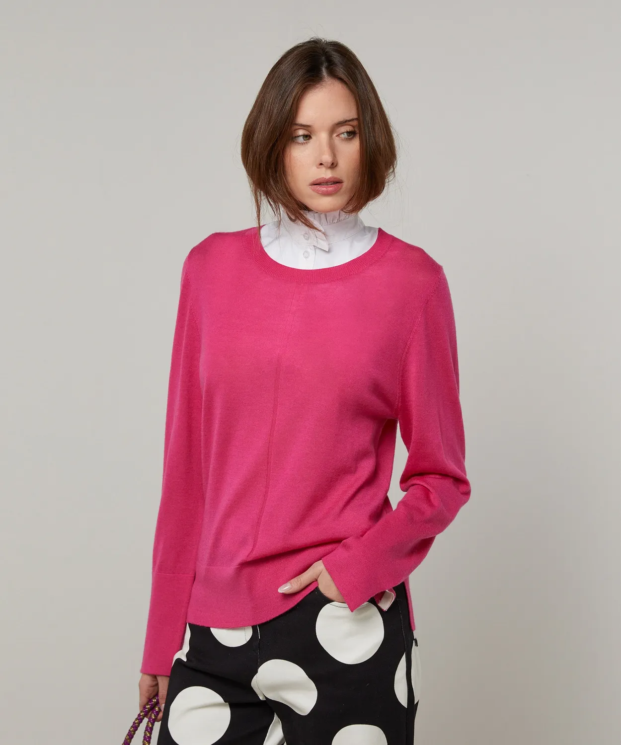 Rodier Girocollo maglione lana merino rosa tonic