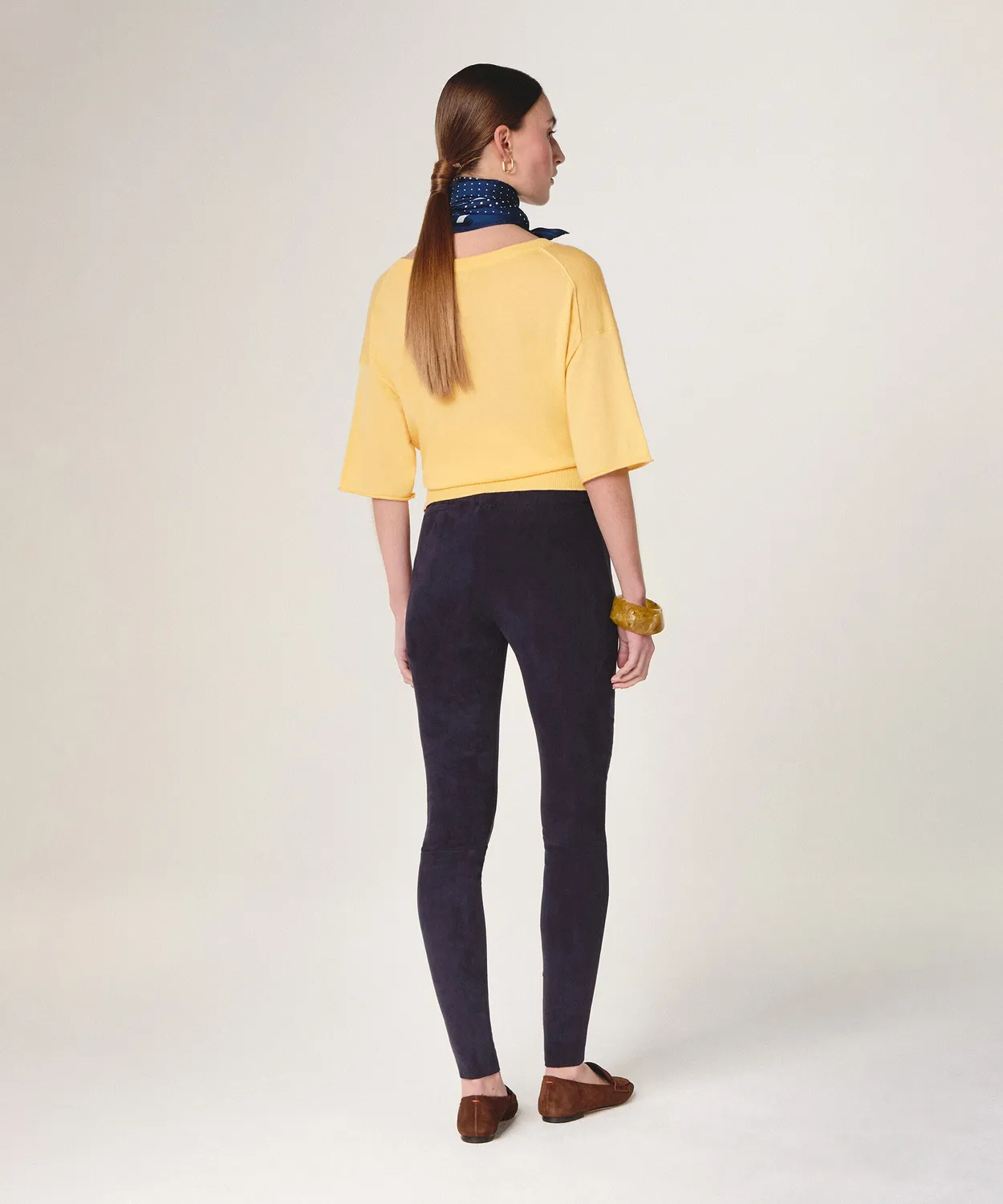 Rodier leggings agnello scamosciato blu navy