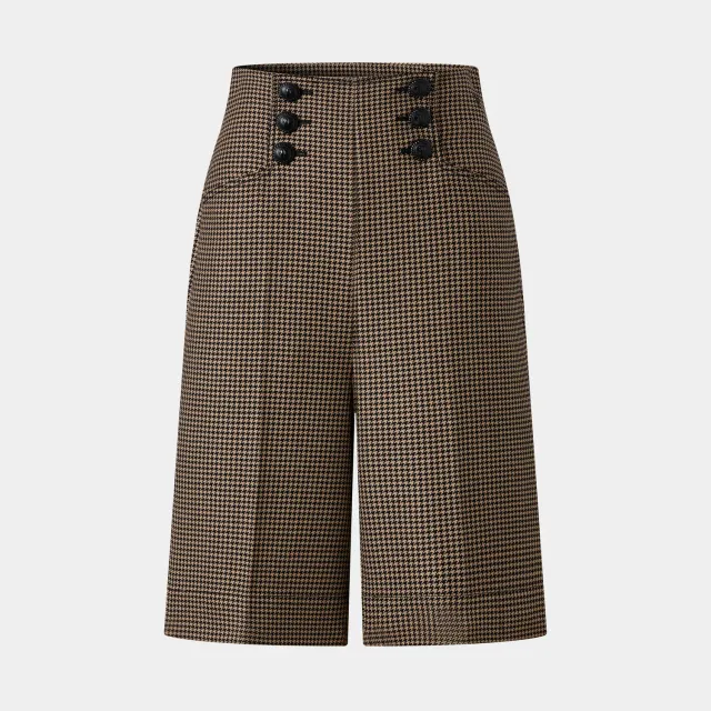 PORTS FW25 culotte marrone pied-de-poule vita alta