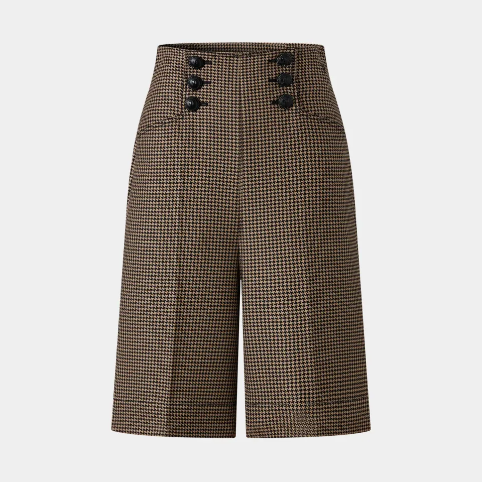 PORTS FW25 culotte marrone pied-de-poule vita alta