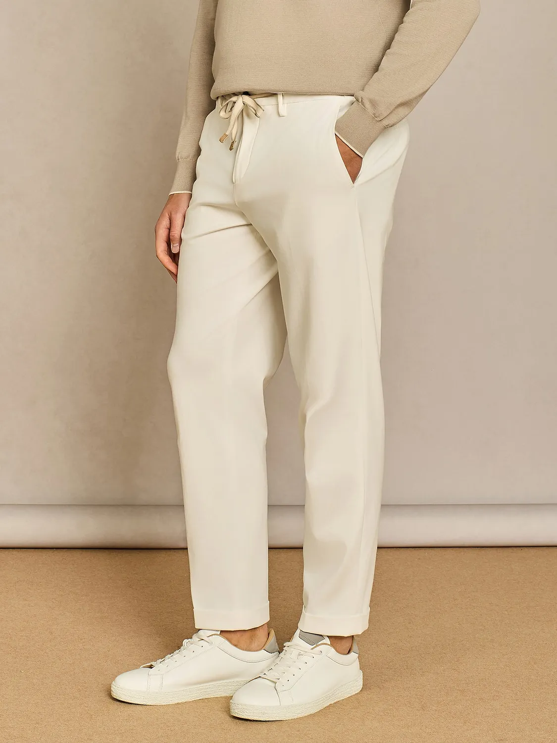 Paul Taylor pantalone jersey bianco coulisse wide