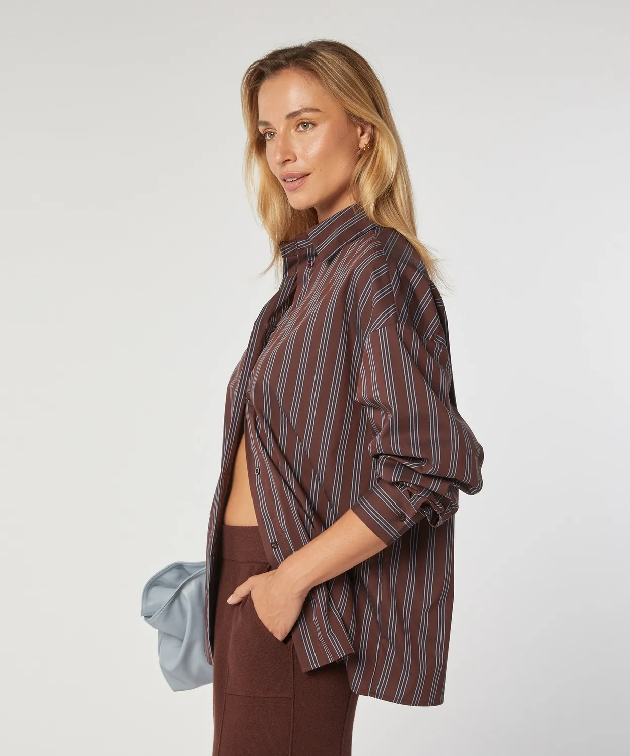 Rodier Camicia Oversize a Righe Marrone Cotone