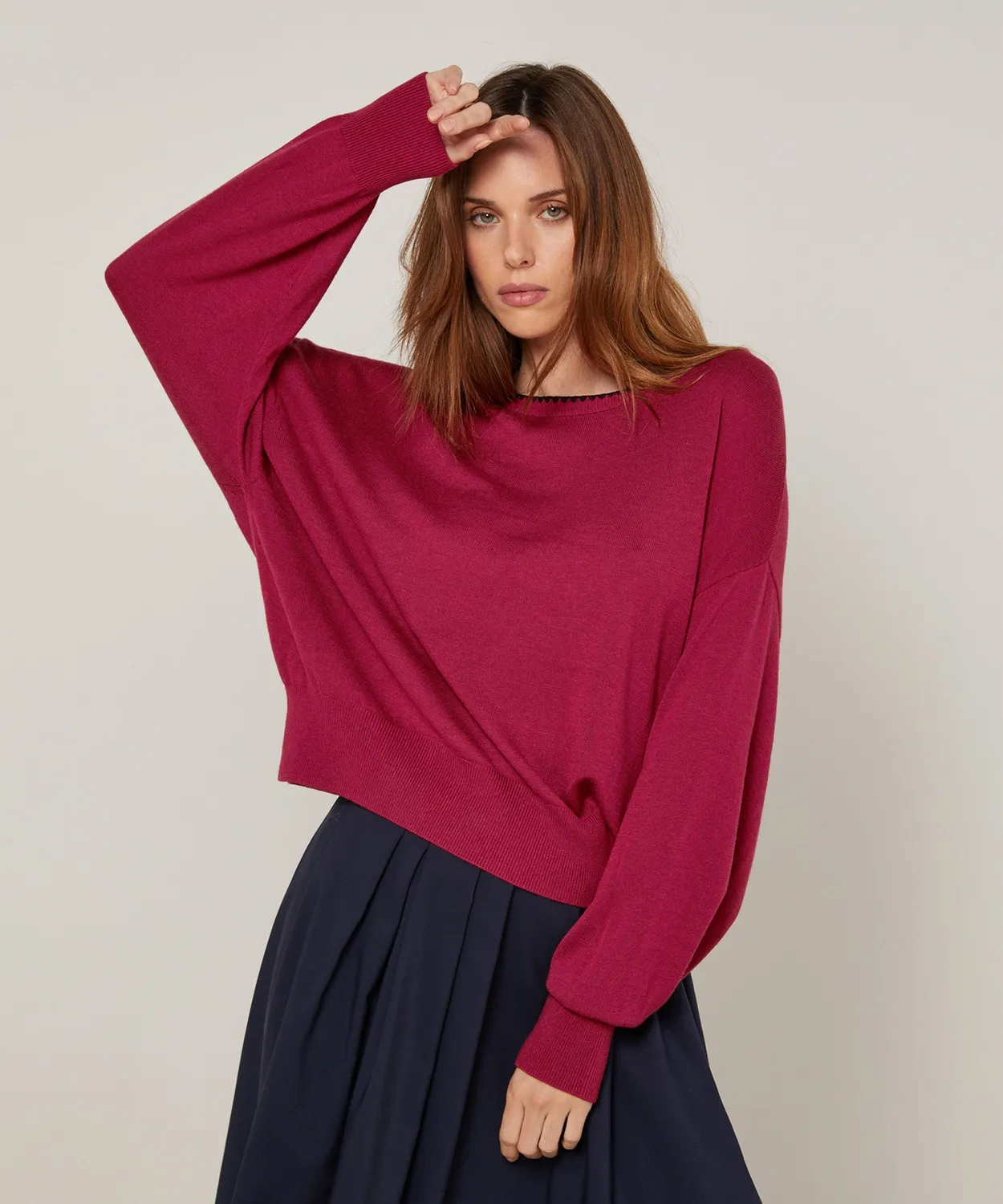 Rodier maglione girocollo maglia fine granata donna