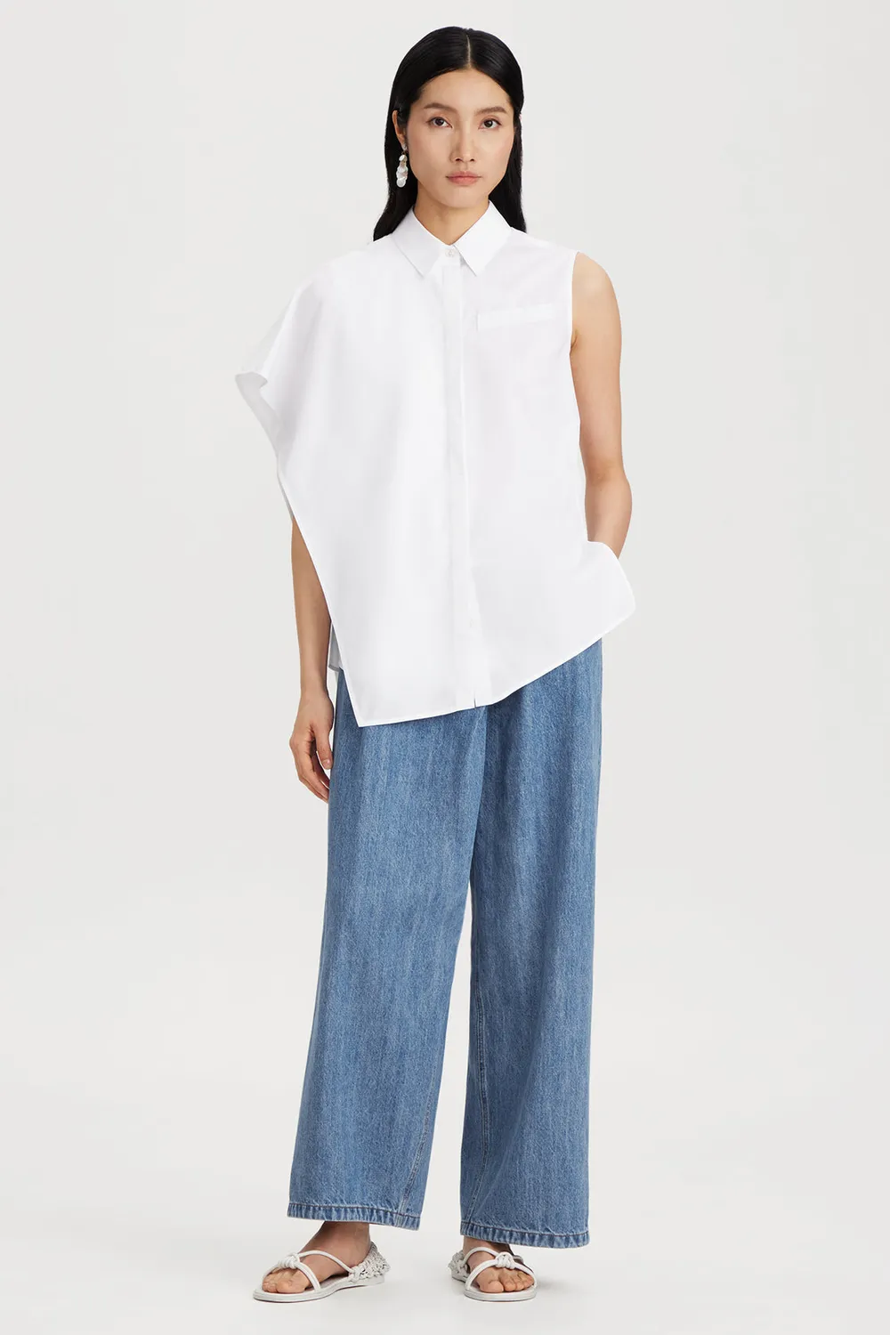 PORTS 1961 Cape Overlay camicia bianco ottico smanicata