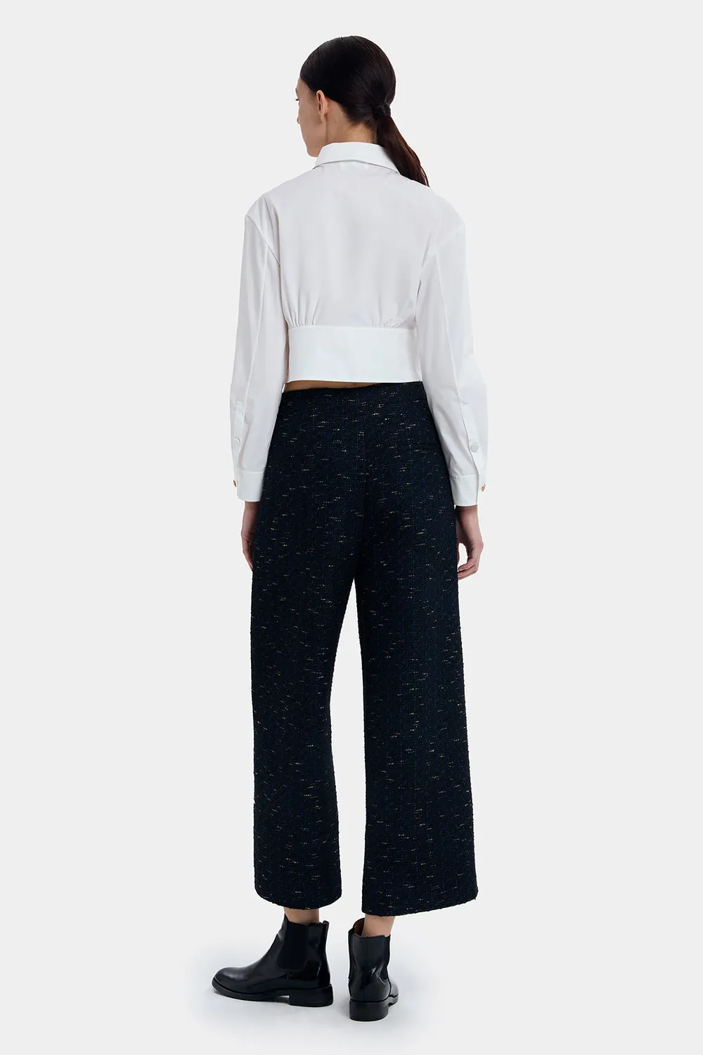 PORTS Retro P Pins camicia crop bianca con spille